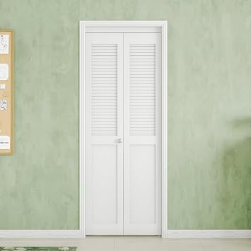 Louver Closet Door, Half-Panel Bi-Fold Doors for 30in80in Opening, Finished Interior Door Slab, Folding Doors with Hardware, MDF&PVC, White