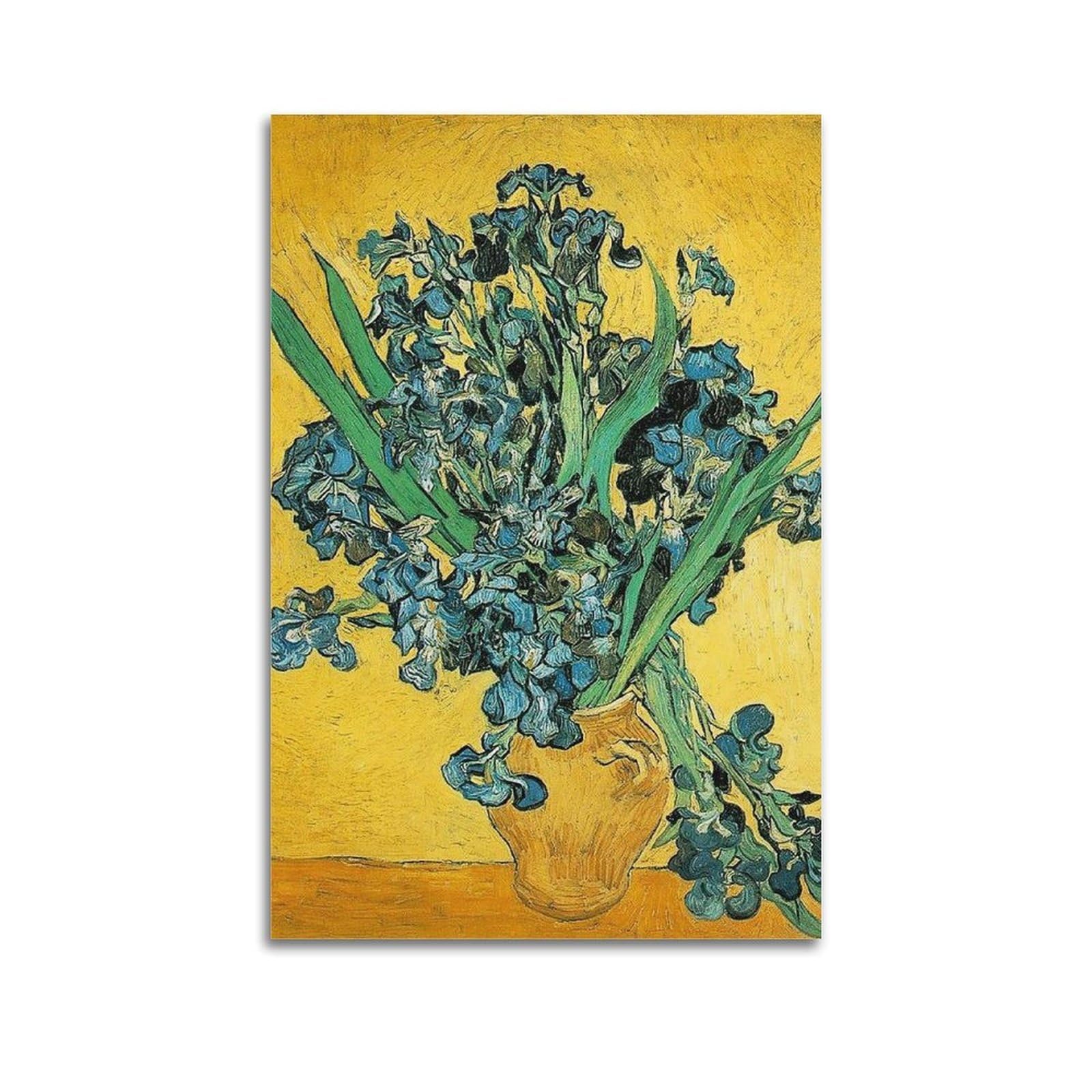 Ymxsdimds Unframe-Style Vase With Irises By Vincent Van Gogh Painting Poster Wall Art Canvas Living Room Bedroom Decor Artworks 08X12inch(20X30cm)
