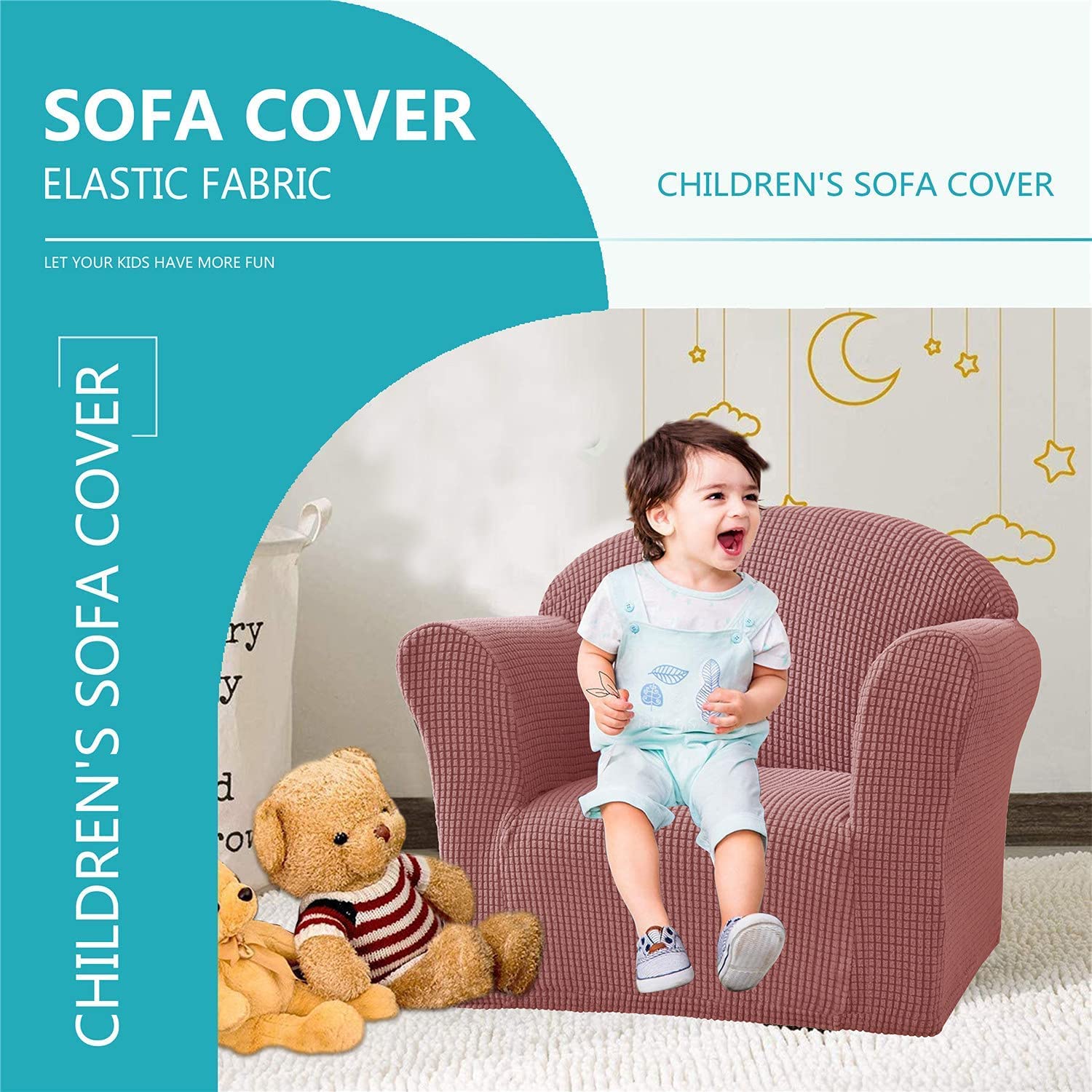 Dehnbarer Sofabezug, weicher Möbelschutz, Sessel-Schonbezug, Kinder- und babysicherer Möbelschutz, Dunkelrosa, Couchbezug für Wohnzimmerdekoration