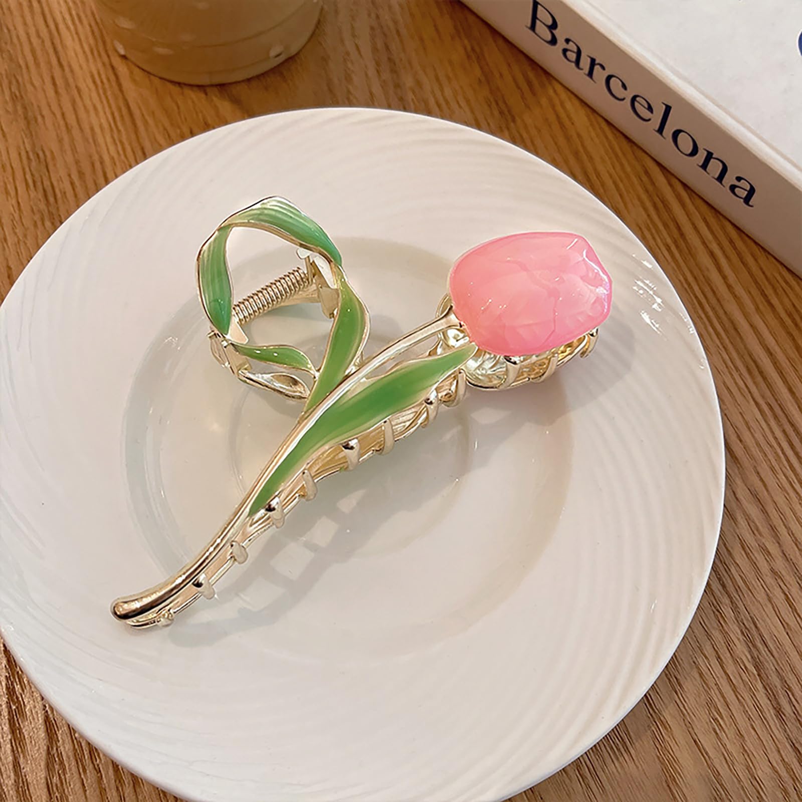 2Pcs Beautiful Tulip Claw Clip Elegant Large Metal Hair Clip Non-slip Strong Hold Hair Claw Clips Flower Hair Claw Clips for Women Girls Hair Accessories - Image 4