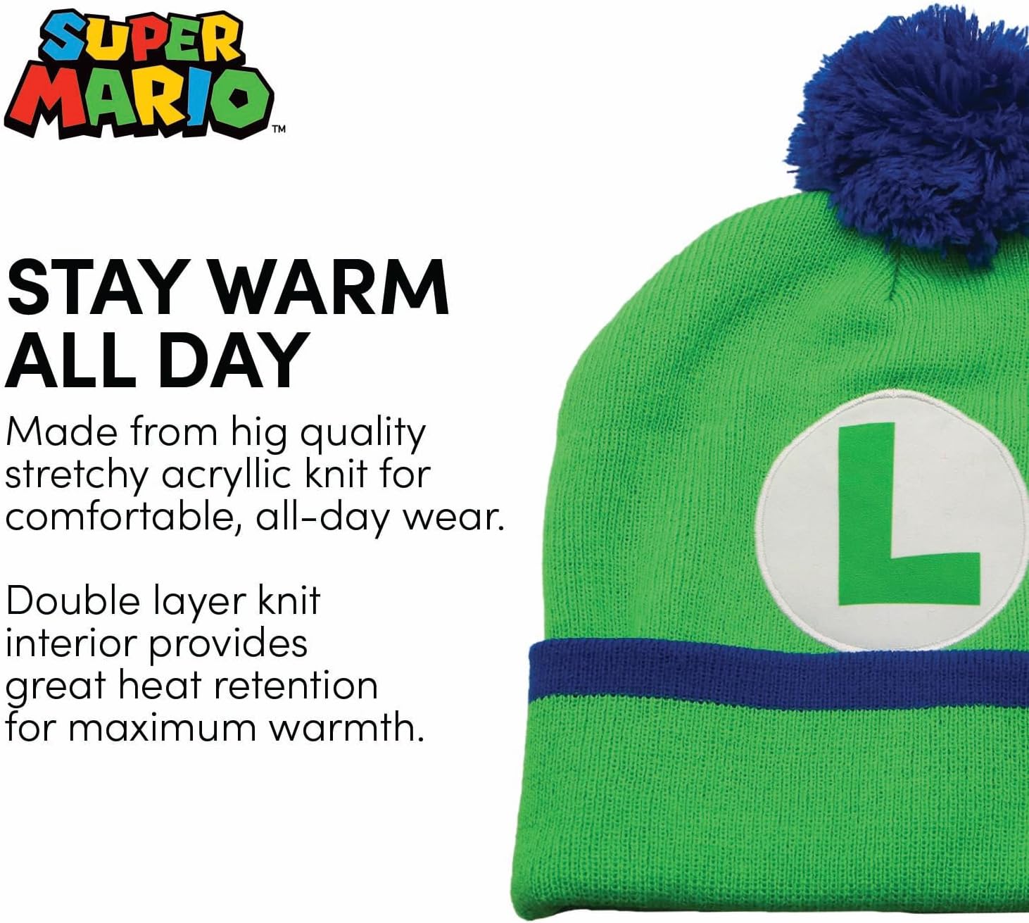 Super Mario & Luigi Girls & Boys Winter Hat & Gloves Set Ages 4-14 Years, Kids Winter Hat & Gloves Set for Boys and Girls