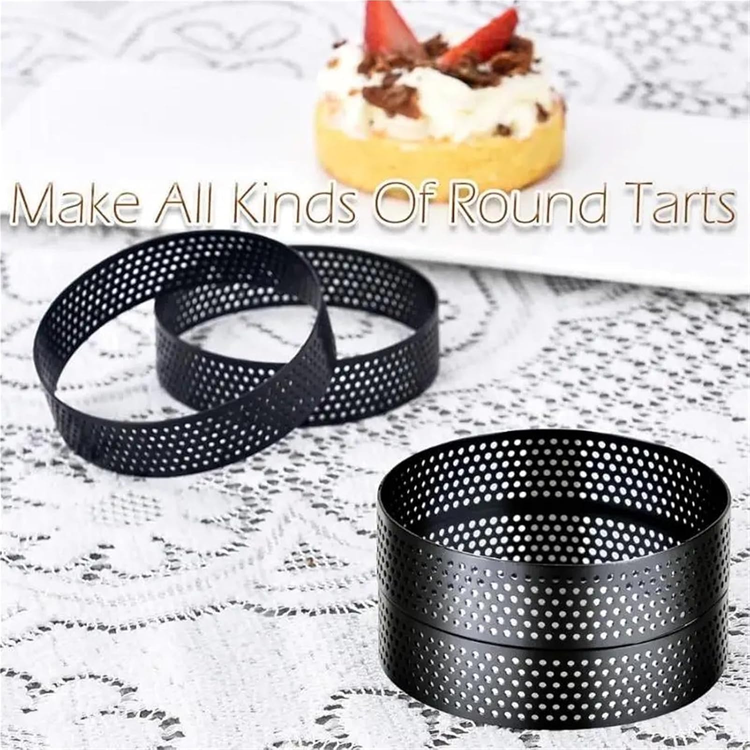 Cake Rings 20Pieces Perforated Cake Rings Tart Baking Molds Stainless Steel Texture for Pastry Mousse Cakes and Desserts
