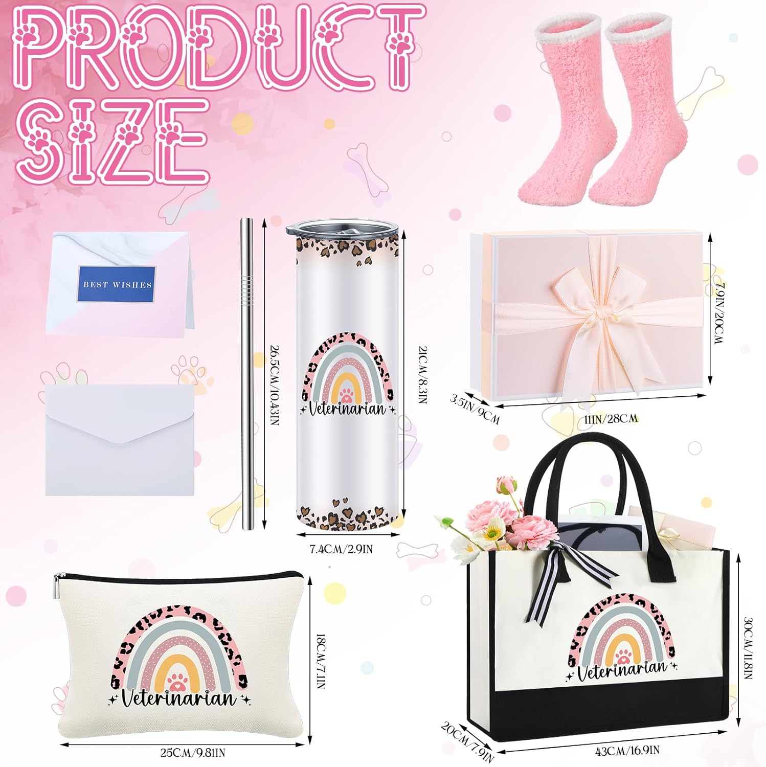 Geiserailie 8 Pcs Vet Tech Gifts for Women Including Large Veterinarian Tote Bag Cosmetic Bags Tumbler Cup Plush Socks Metal Keychain Card and Envelope for Veterinary Graduate Thank You Gift - Image 2