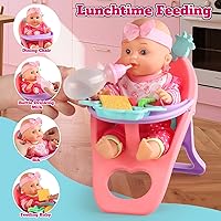 Vista 6 de Juego de Cochecito de Muñeca Bebé - Una Muñeca Bebé de 12.5" con Accesorios para Muñecas y 2 Juegos de Ropa, Cochecito de Muñeca para Niños Pequeños