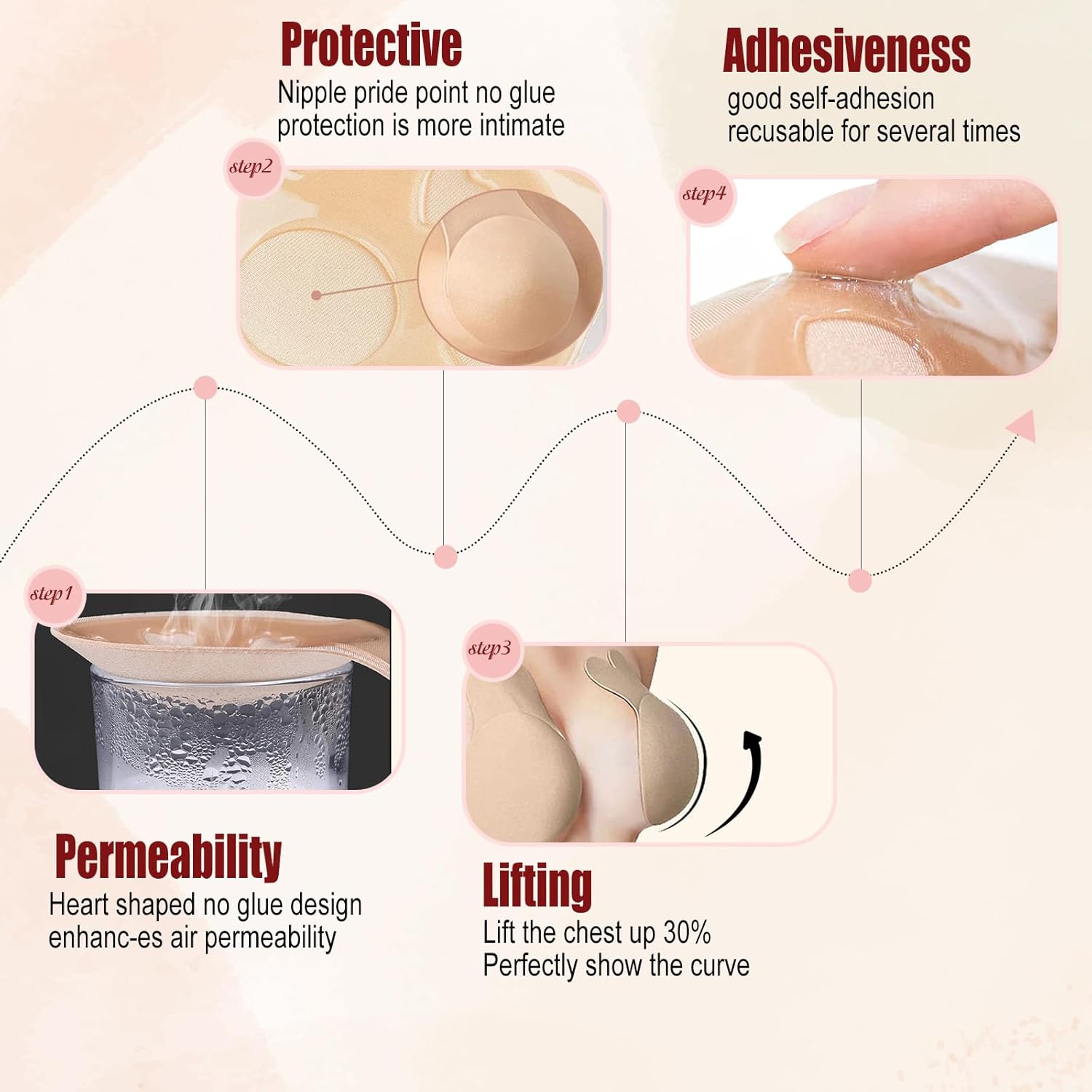 2 Pieces Strapless Sticky Push-Up Bra for Women,Adhesive Invisible Backless Nipple Covers - Image 5