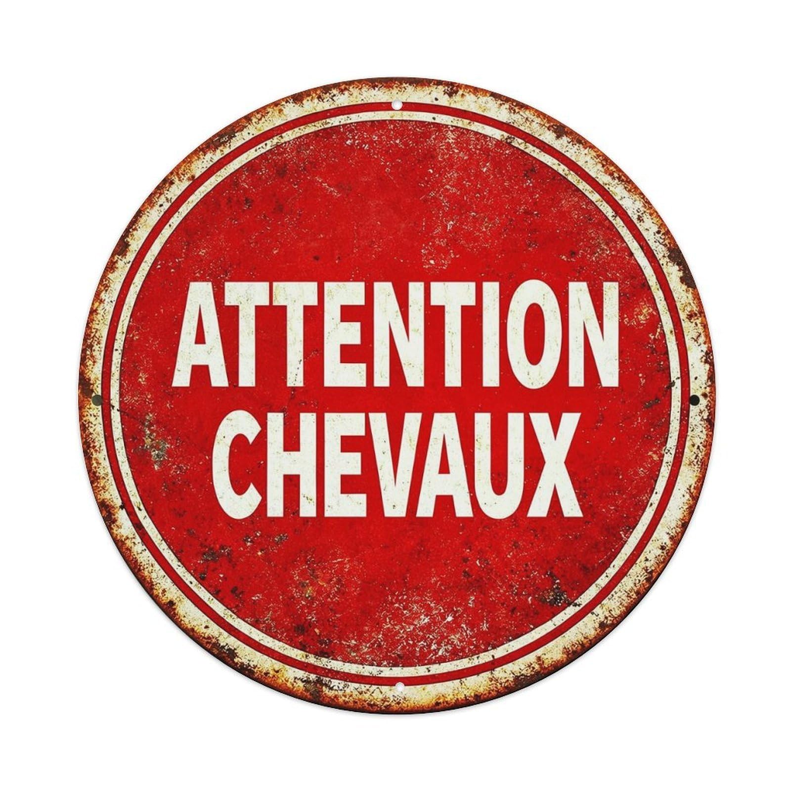 Attention Chevaux Sign Pattern Metal Tin Sign Plaque