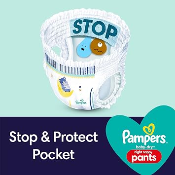 Pampers Baby-Dry Night Nappy Pants Size 6, 24 Night Nappies, 15kg+, Essential Pack