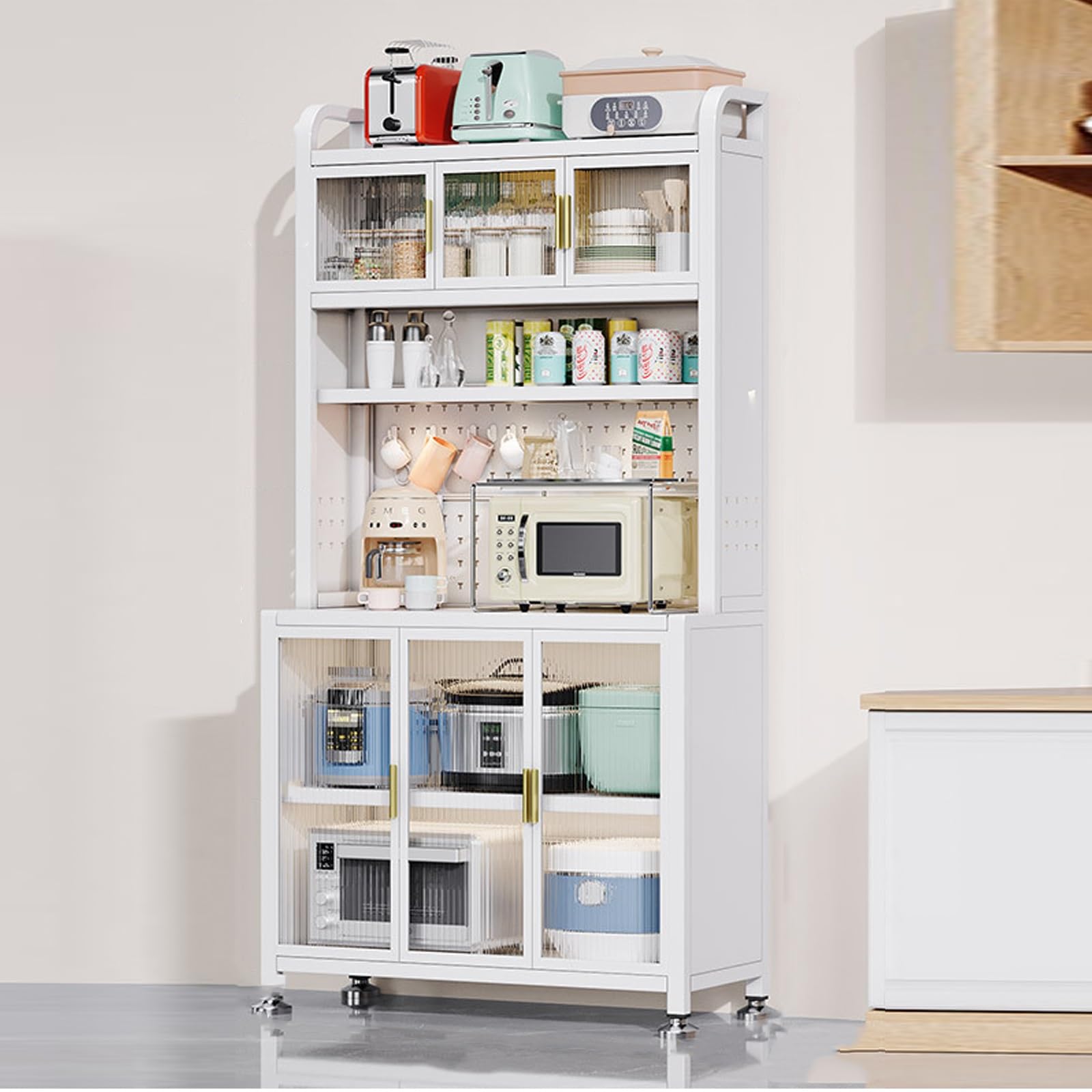 Microwave Stand Microwave Oven Rack,Kitchen Small Appliance Cabinet Storage, 6 Tier Free Standing Microwave Stand Metal Shelves, Bakers Rack Metal for Kitchen Spices, Dishes, Pots, Pans (Col