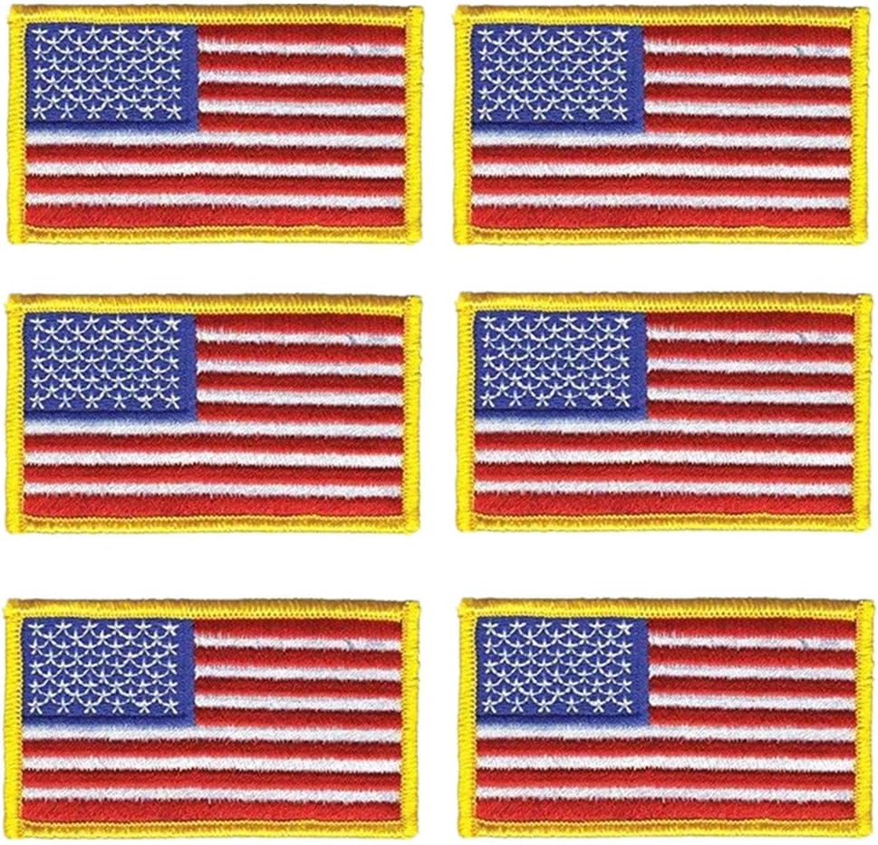 6 Pack - American Flag Embroidered Patch Iron On or Sew On Military / Police flag Patch (red)