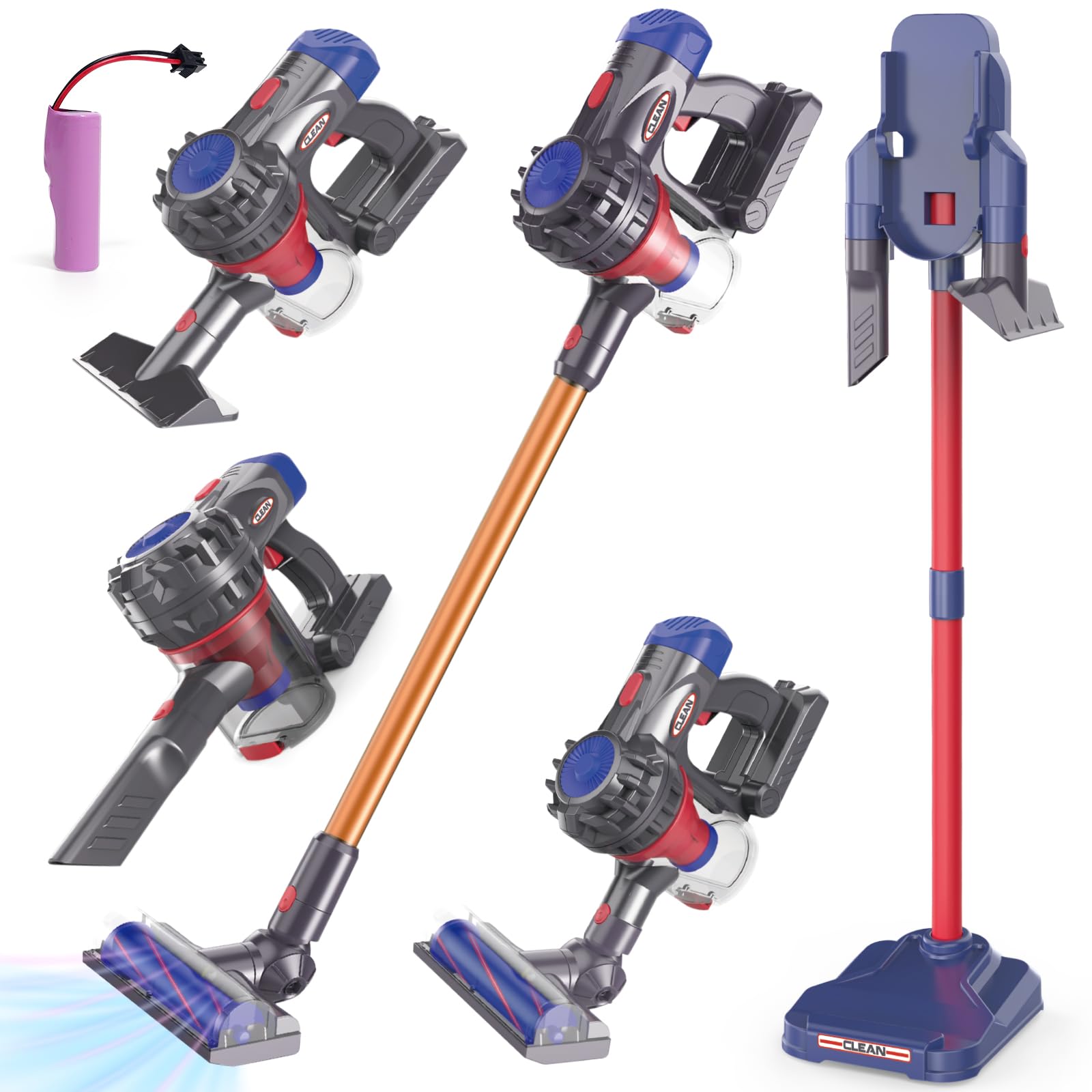 Kids Vacuum Toys with Rechargable Battery + Storage Stander, Toddler Vacuum Cleaner Set with Working Suction for Realistic Pretend Play Housekeeping Cleaning Toys for Kids Aged 3+