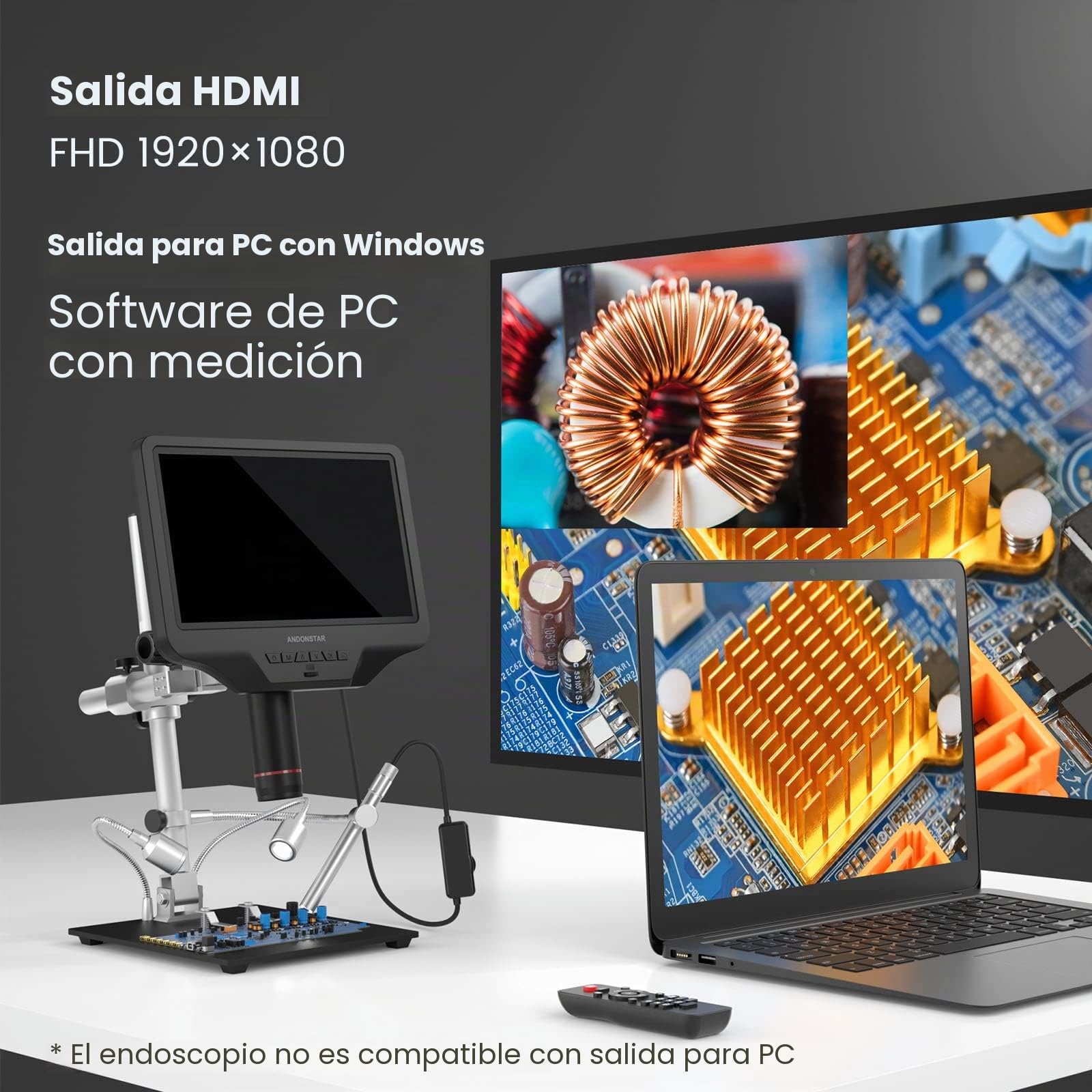 Andonstar Microscopio digital HDMI AD409 Pro con endoscopio, microscopio de soldadura de pantalla LCD de 10,1 pulgadas, cámara de microscopio electrónico USB 300X para soldadura de PCB, colección de …
