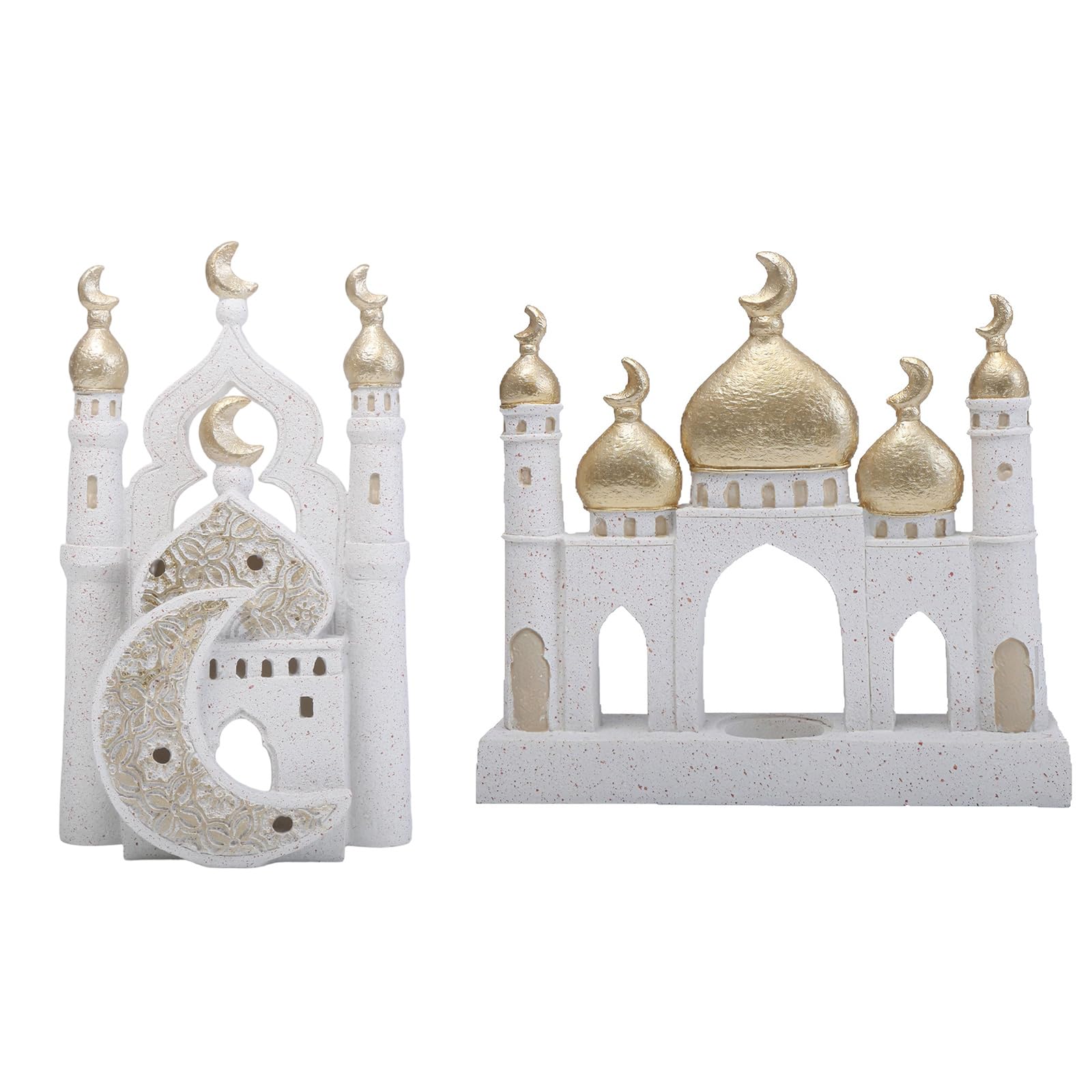 PANGBOER Ramadans Decorazioni per la casa Eid Mubaraks Decorazioni per la casa Torre della Moschea Bianco Dorato Ornamento Artigianale per Mensole Decori