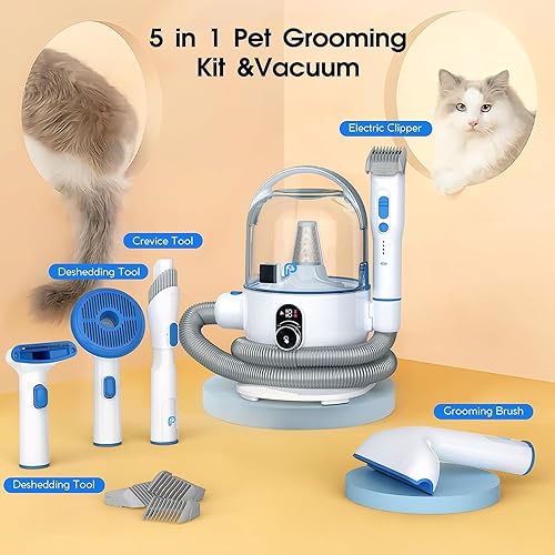 Miniatura 7 de Aspiradora de pelo de perro y kit de aseo para perros, 5 en 1, succión al vacío de 99% pelo de mascotas para perros y gatos, taza de polvo de gran