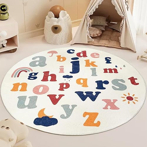ABREEZE Tapete redondo de 4 pies para niños, de lana sintética, antideslizante, con número ABC, aprendizaje educativo y juego para sala de estar, ABREEZE Tapete redondo de 4 pies para niños, de lana sintética, antideslizante, con número ABC, aprendizaje educativo y juego para sala de estar,