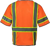Vista 2 de Chaleco de alta visibilidad con bolsillos y cremallera para hombres y mujeres, chaleco de construcción con tiras reflectantes, Hi Vis Clase 3