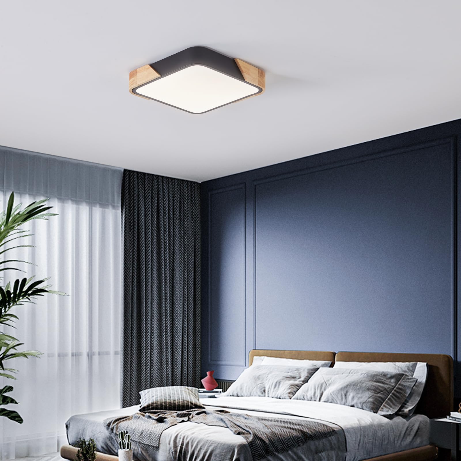 Lampa sufitowa LED, Ściemniania 3000-6000K, 24W Drewniane Nowoczesne Lampy Sufitowe z Pilotem Zdalnego Sterowania do Kuchni Salonu Sypialni Jadalni Restauracji Korytarza Balkon Biuro,30CM