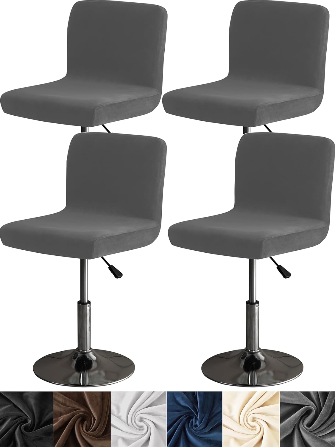 HFCNMY Bar Stool Covers with Backs,4 Pack Stretch Velvet Bar Stool Covers Bar Chair Covers Barstool Seat Cover Washable High Chair Cover with Elastic Bands Dark Gray