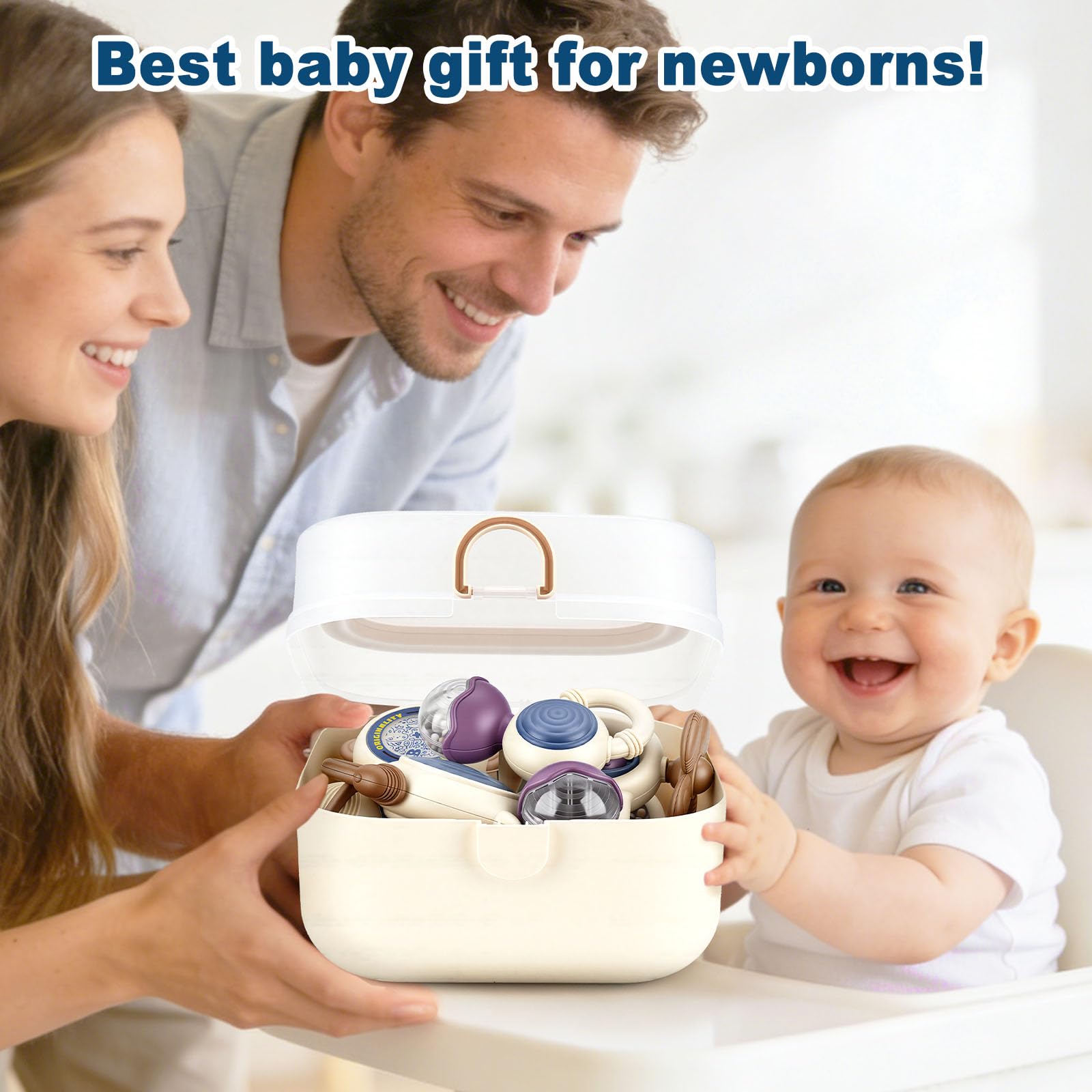 JOYBOY Hochet Bébé 10 Pièces, Montessori Jouet Dentition Éveil 0-12 Mois | Cadeau Nouveau-Né Fille Garçon — Accessoire Sensoriel dès la Naissance, Soulage Gencives et Stimule les Sens, Kit Complet