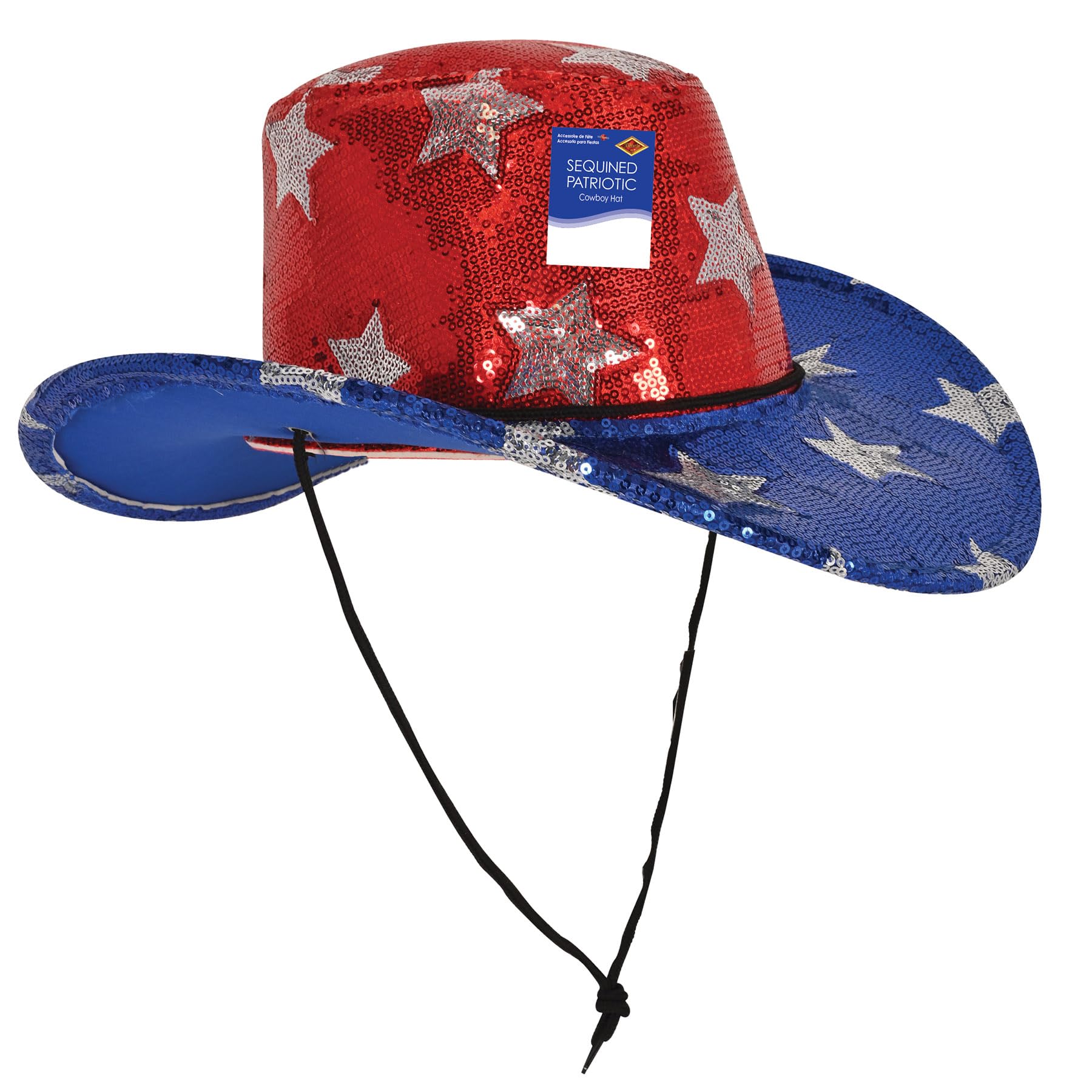 Patriotic Star Cowboy Hat - Blue & White Patriotic LED Light Up Flashing Sequin 3 Cowboy Hats  main image 4