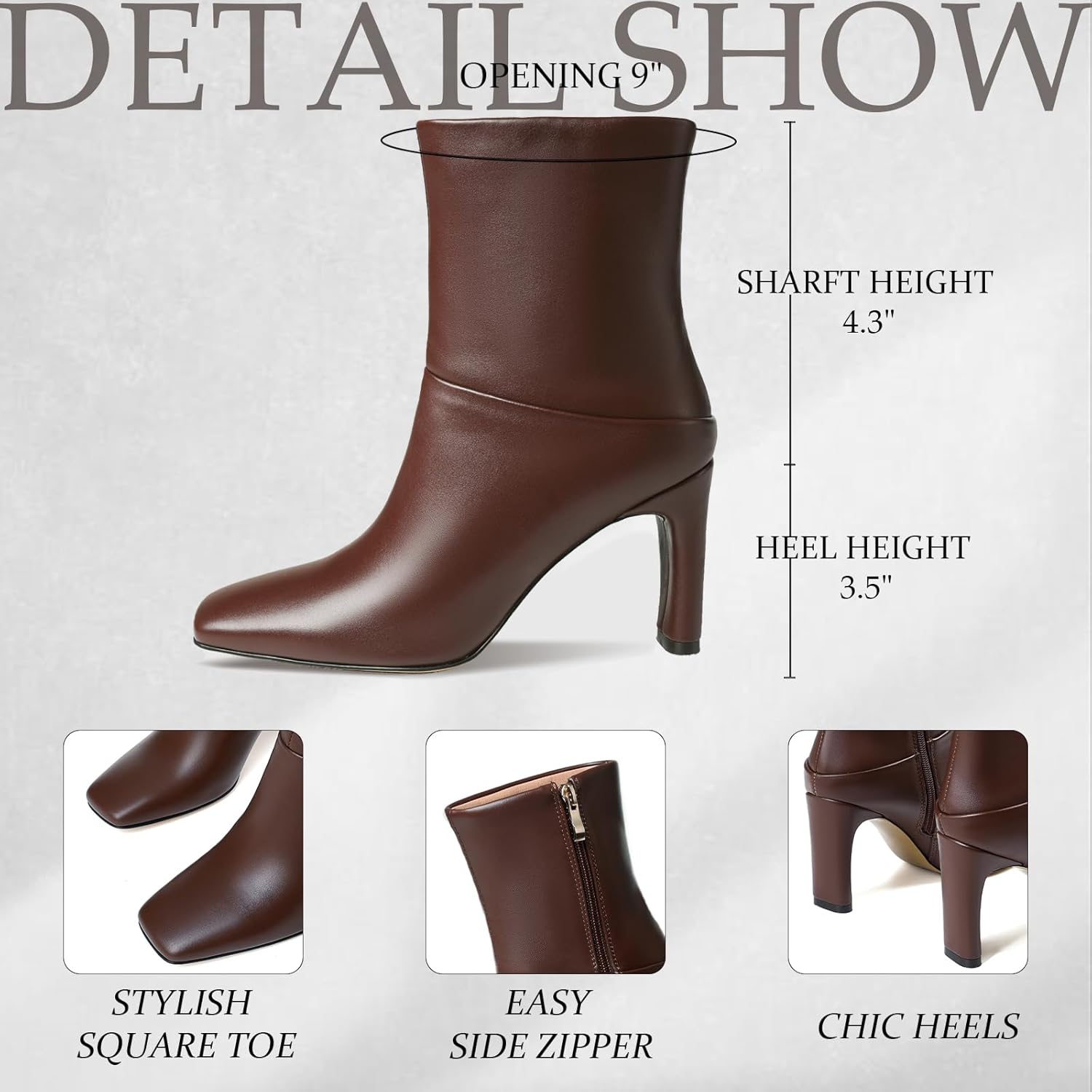 Attiposh Ankle Boots for Women Square Toe Short Boots Side Zipper Low Heel Ankle Booties Fashion Comfort Dressy Lady Shoes - Image 6