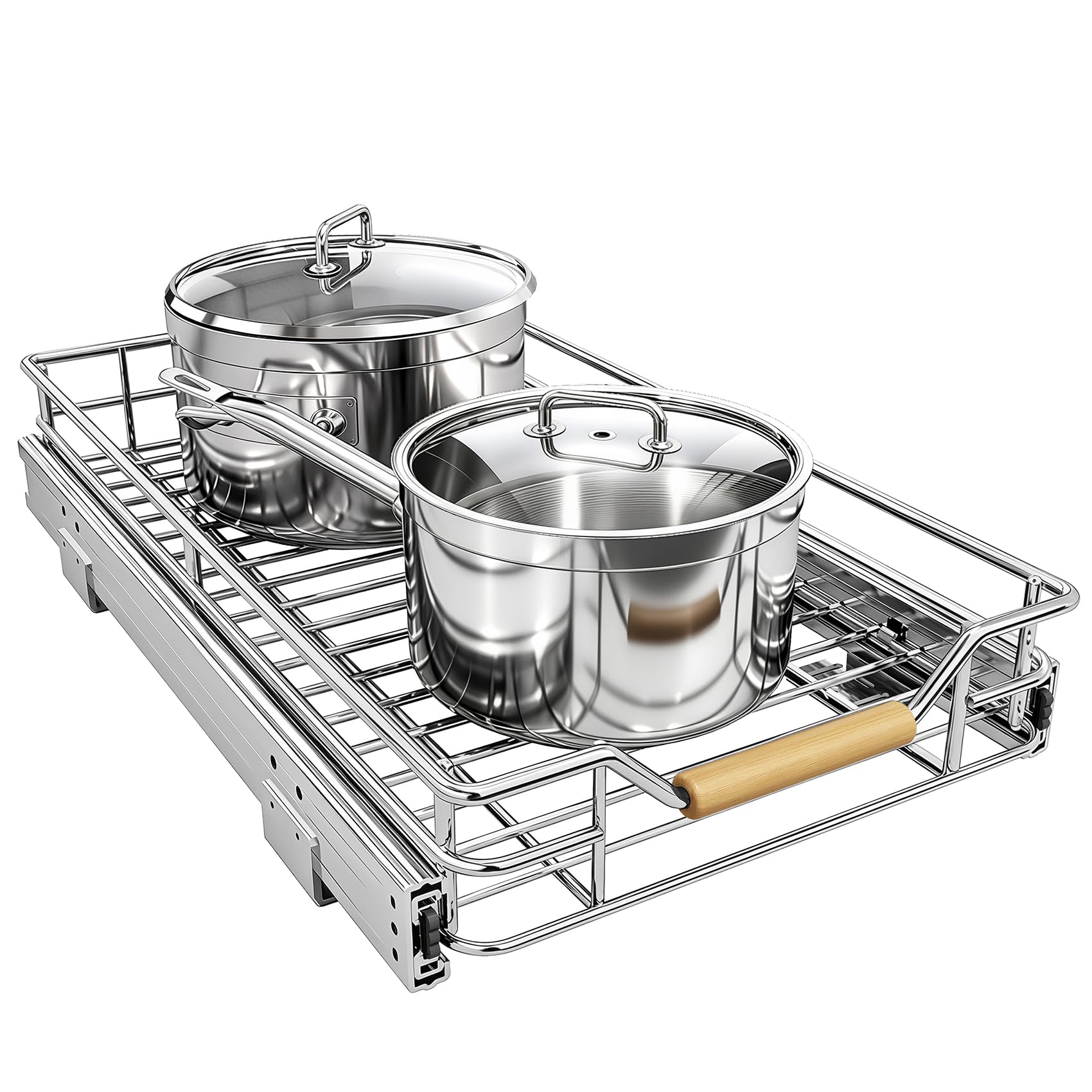Pull out Cabinet Organizer, 11"W X 21"D, Heavy Duty Smooth Sliding Under Cabinet Shelves for Pots and Pans, Full-Extension Roll out Drawers, Slide out Organization for Home Kitchen Pantry