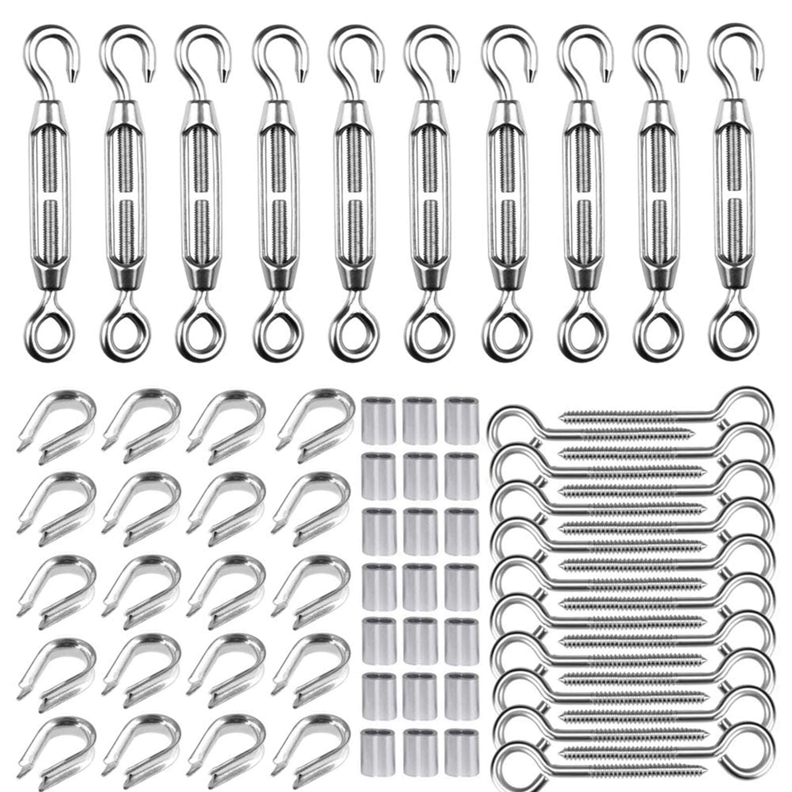 Kit di Ringhiere per Cavi da 1/8 "per Montante in legno, Filtro Tenditore in Acciaio Inossidabile 304, vite a brugola, occhiello a vite e passante in alluminio