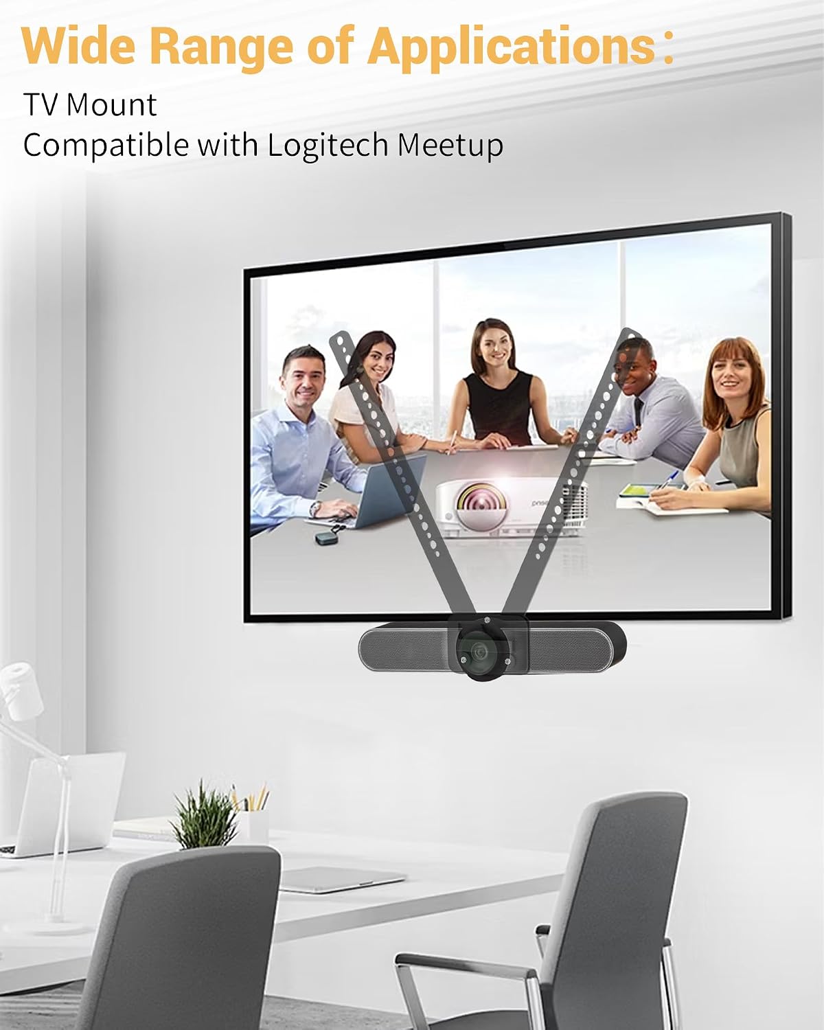TV Mount for Logitech MeetUp HD Video and Audio Conferencing System, Alternating 6mm and 8mm Holes, L-Shaped Brackets Adjust the Gap, 150 Pound Load-Bearing Capacity