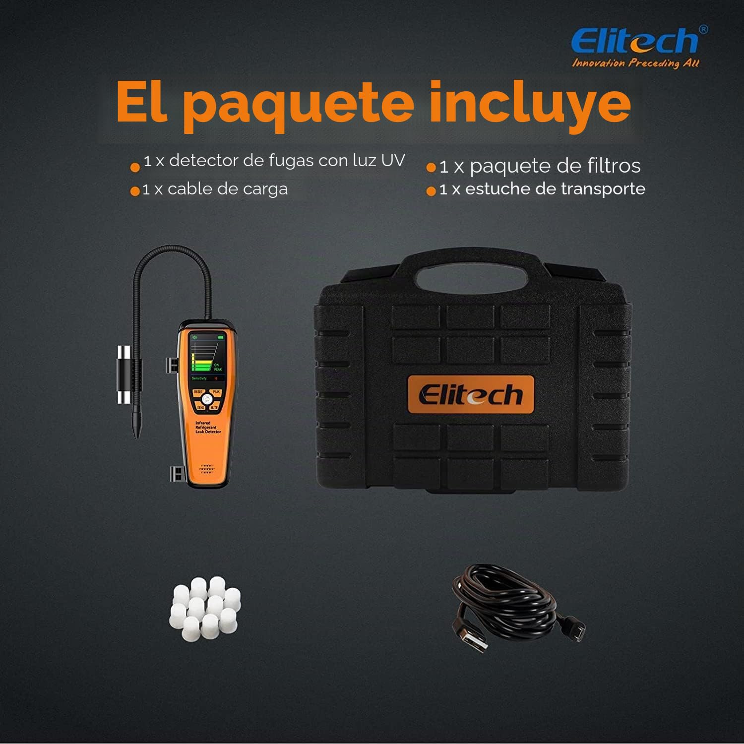 Elitech ILD-200 Pro Detector de Fugas Infrarrojo, Detector Profesional de Gas Refrigerante para R134a/R1234yf/R454B/R600a, para Aire Acondicionado, Neveras y Sistemas HVAC