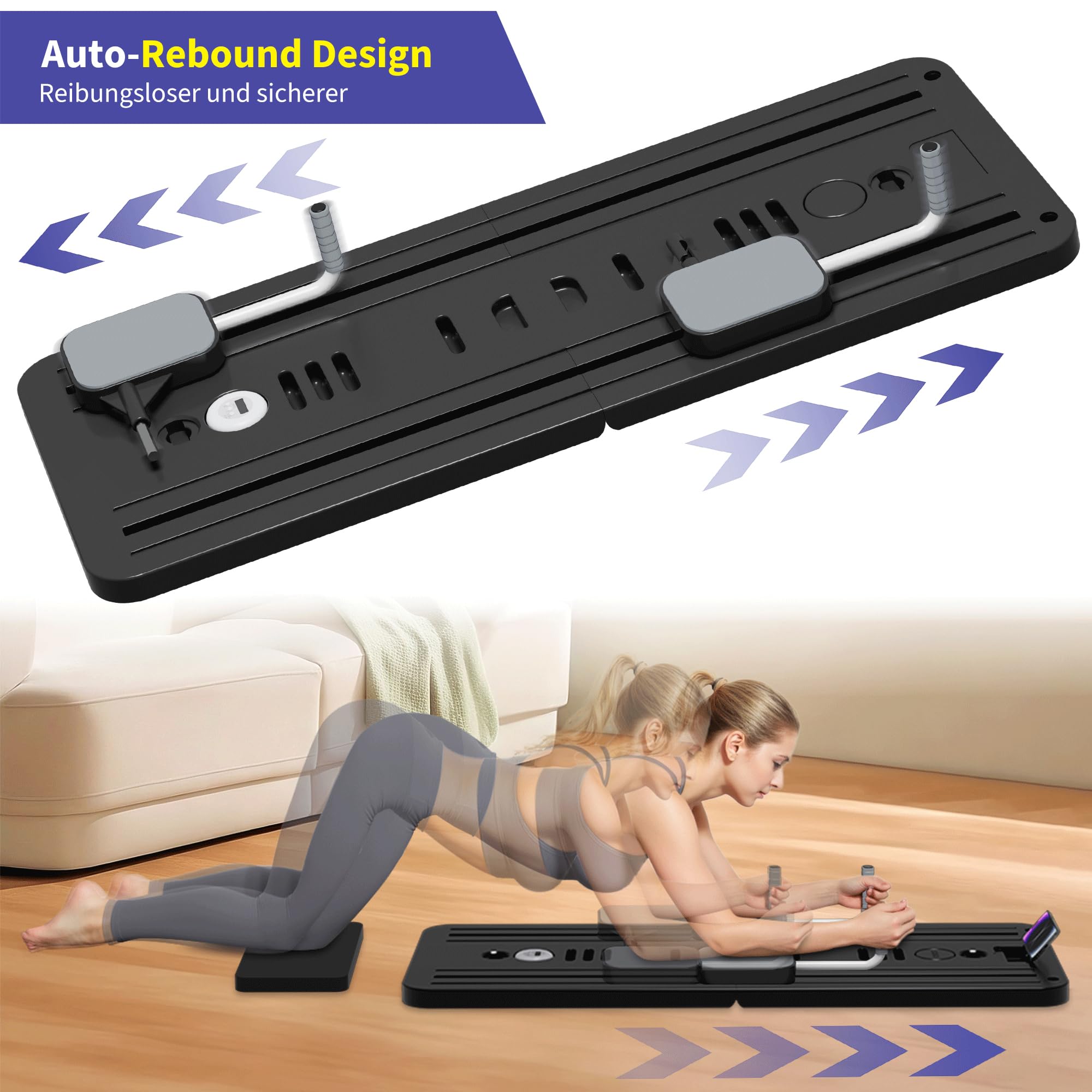 Pilates Board, Faltbarer Pilates Reformer Maschine Set Für Zuhause, Multifunktionales Core-Trainingsgerät Mit Automatischer Rückprallroll und Handyhalter Für Home Workout Equipment