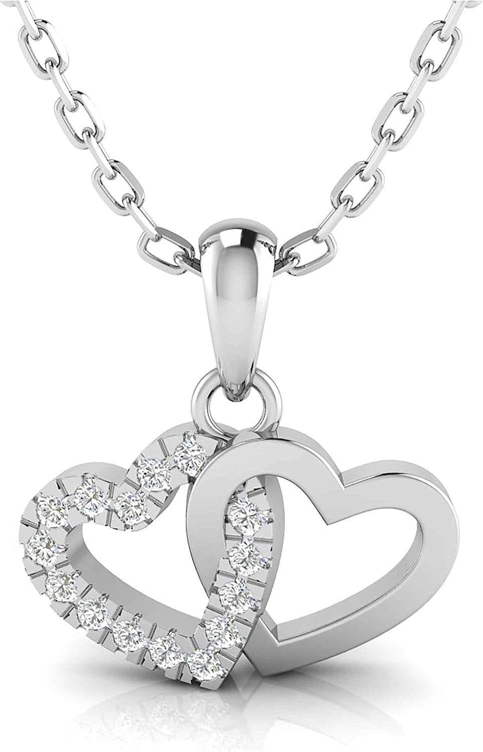 925 Sterling Silver Necklace for Women Silver Dainty Interlocked Double Heart Cubic Zirconia Pendant Necklace Chain Swarovski 18 inches long opal Crystal necklace for women and Girls - Image 2