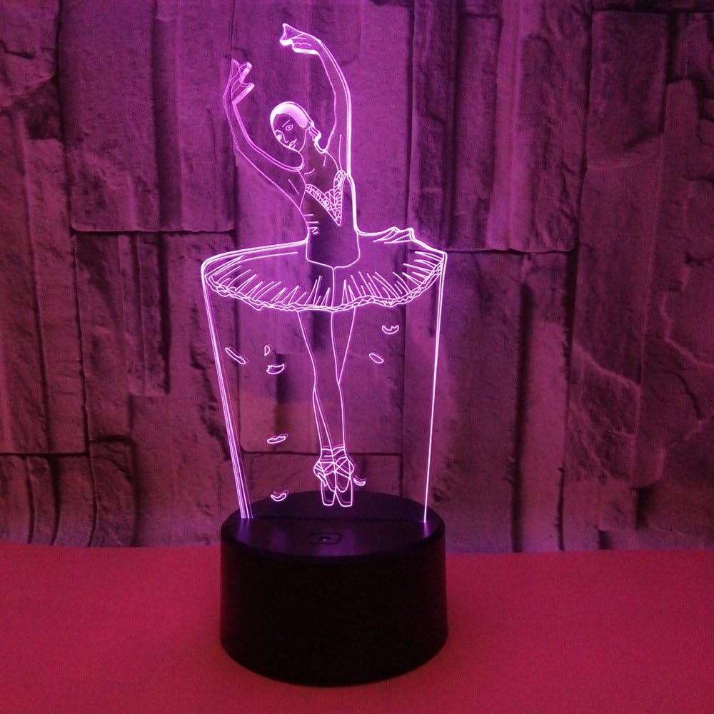 WMH 3D Ballet Dancer Night Light Touch Table Desk Optical Illusion Lamps 7 Color Changing Lights Touch Switch Table Desk Decoration Lamps with Acrylic Flat & ABS Base & USB Cable Creative