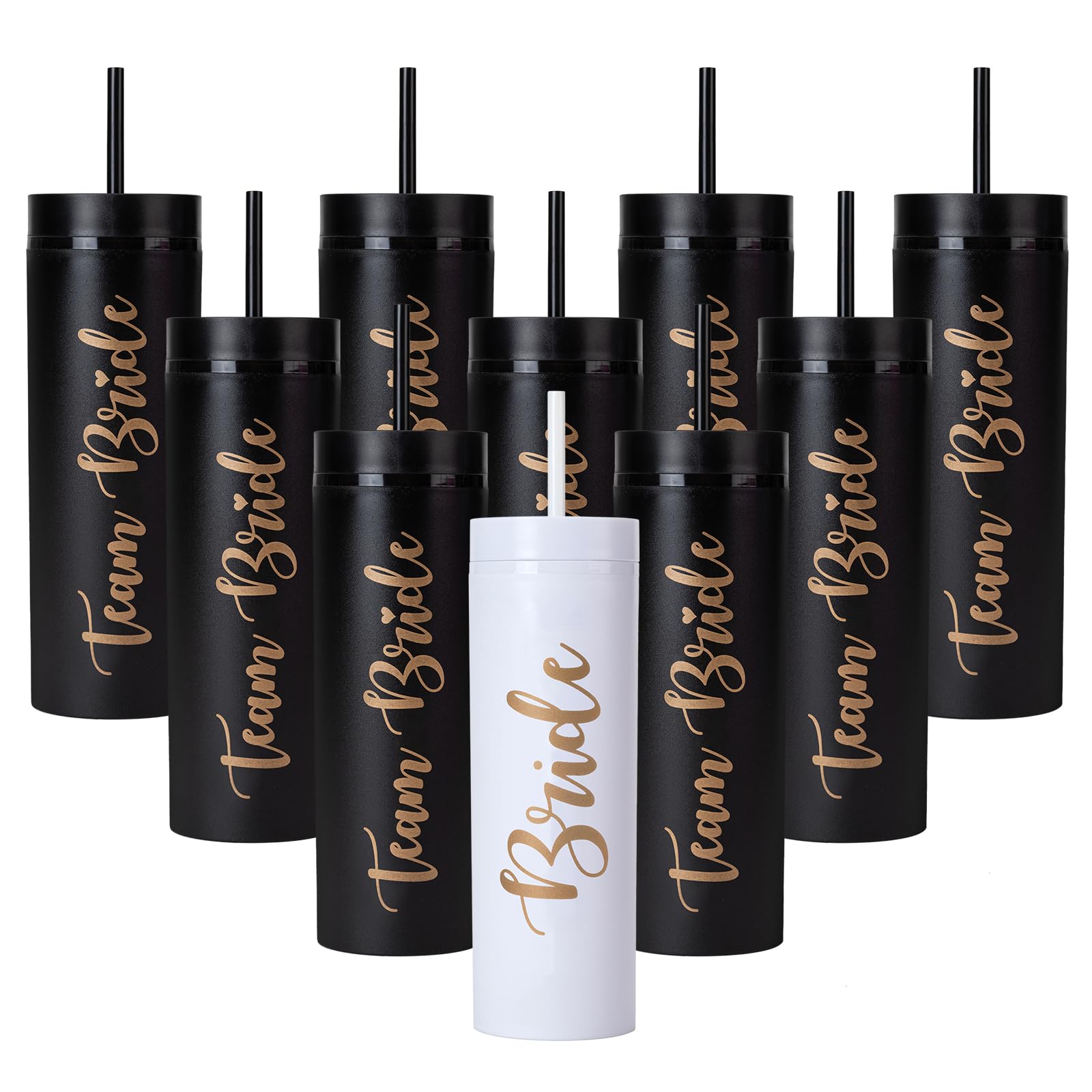 10 Pack Bride to Be Skinny Tumbler | 16 oz Team Bride Tumblers | Bachelorette Party Cups | Engagement Wedding Gifts Bridesmaids Mugs | Party Supplies