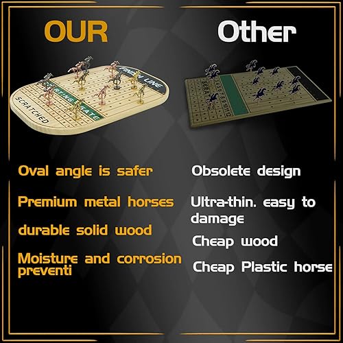 Miniatura 6 de Juego de mesa de carreras de caballos, madera maciza gruesa con 11 lujosos caballos de metal clásicos duraderos con 4 dados y 2 cajas de cartas,