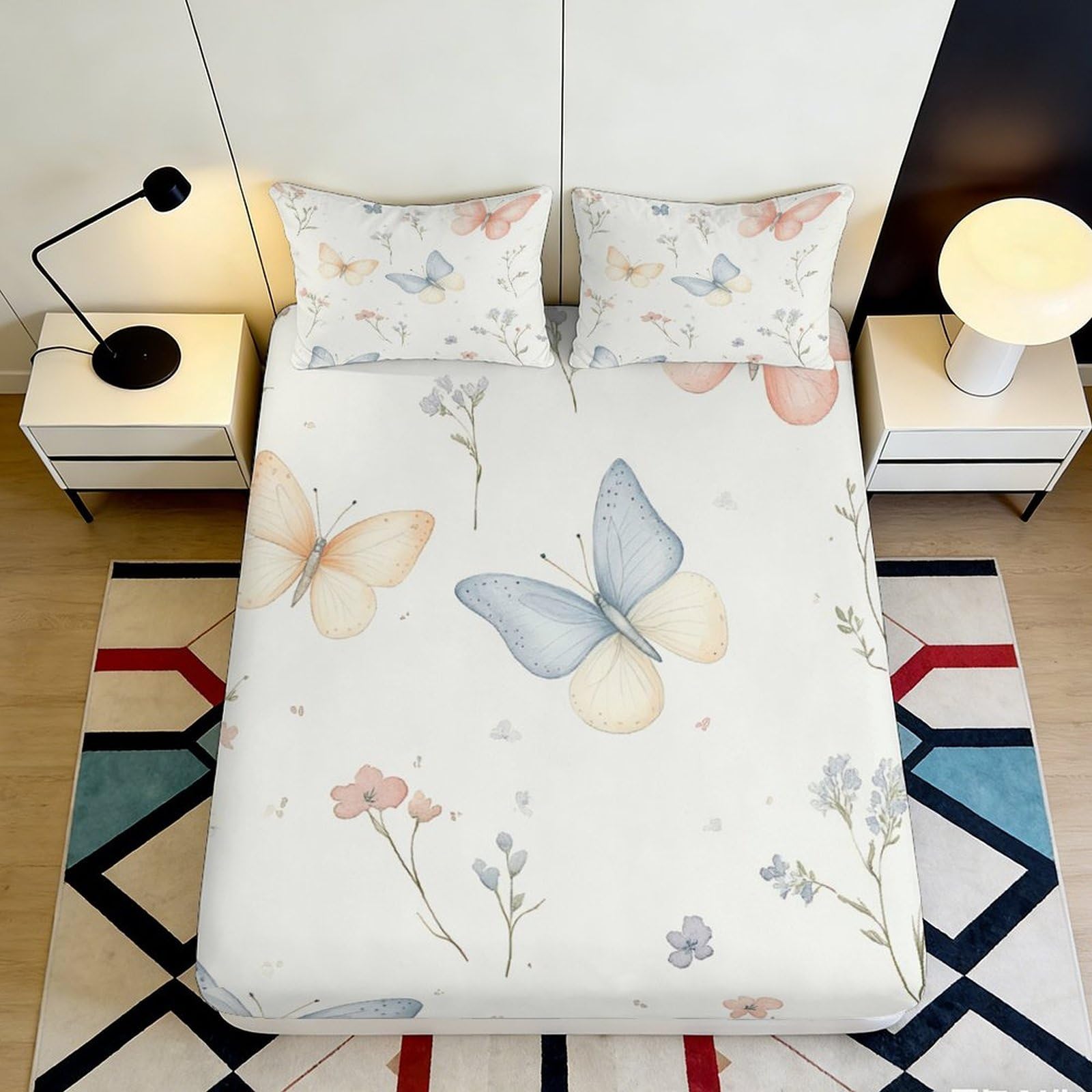 Dhbaneiok Style-5 3D Printed Butterfly Fitted Sheet Microfiber Soft Floral Bed Sheet For Bedroom Guest Room Mattress Protection Decor 90X200x25cm