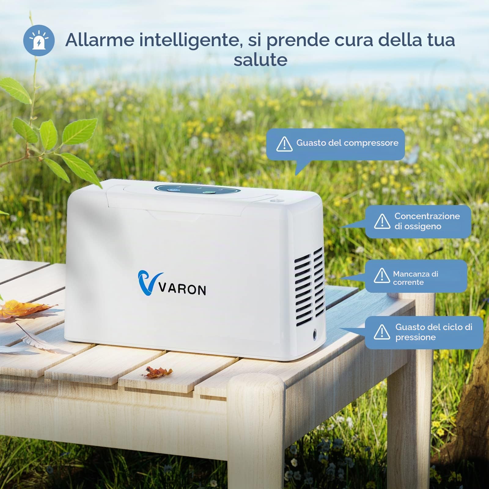 Concentratore di ossigeno portatile per casa, macchina di ossigeno (33% (± 3%), portata 3L/min, intelligente con telecomando, per ufficio, per viaggio/auto, 3,3 lb