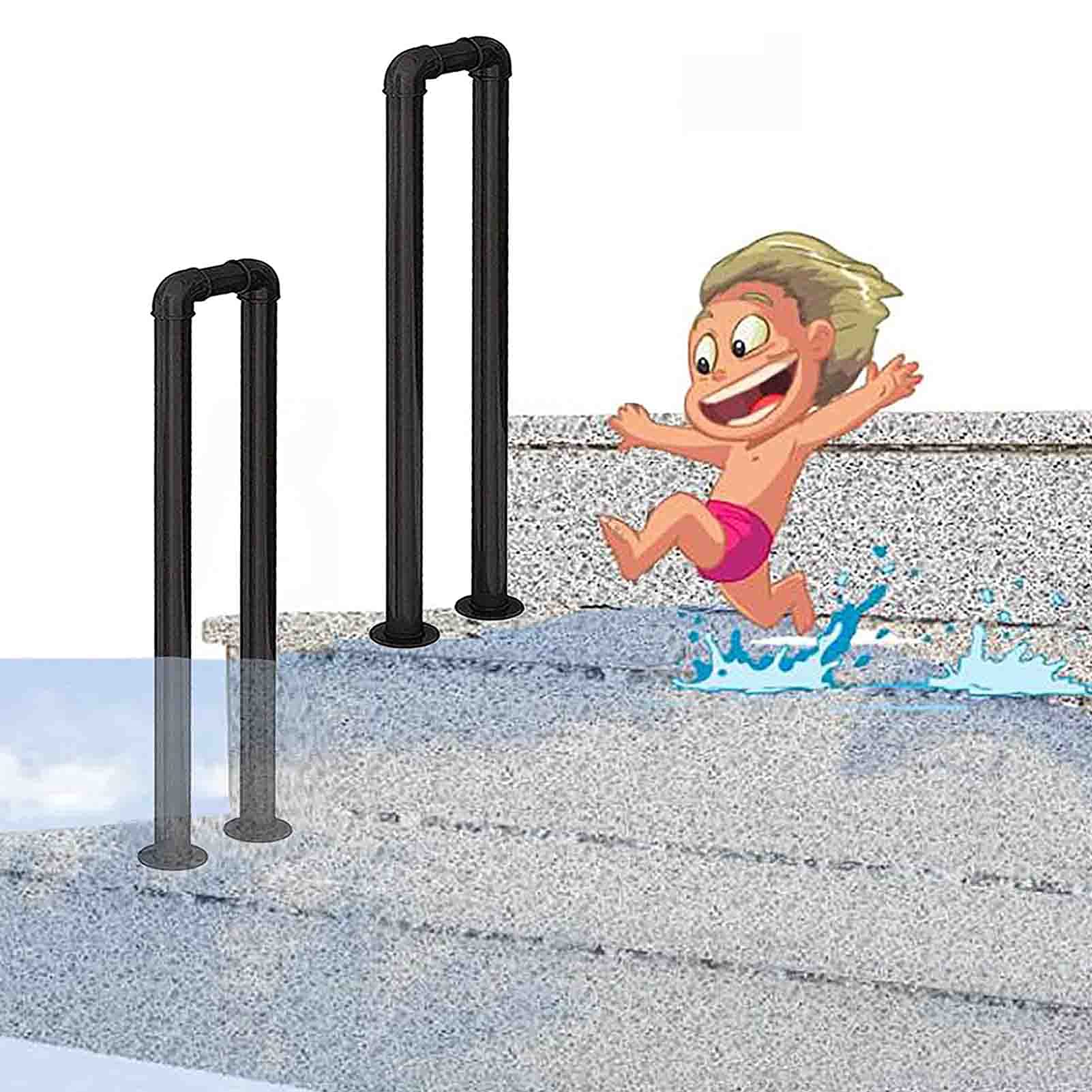 Rampe d'escalier antidérapante en fer forgé noir pour sécuriser les marches de piscine