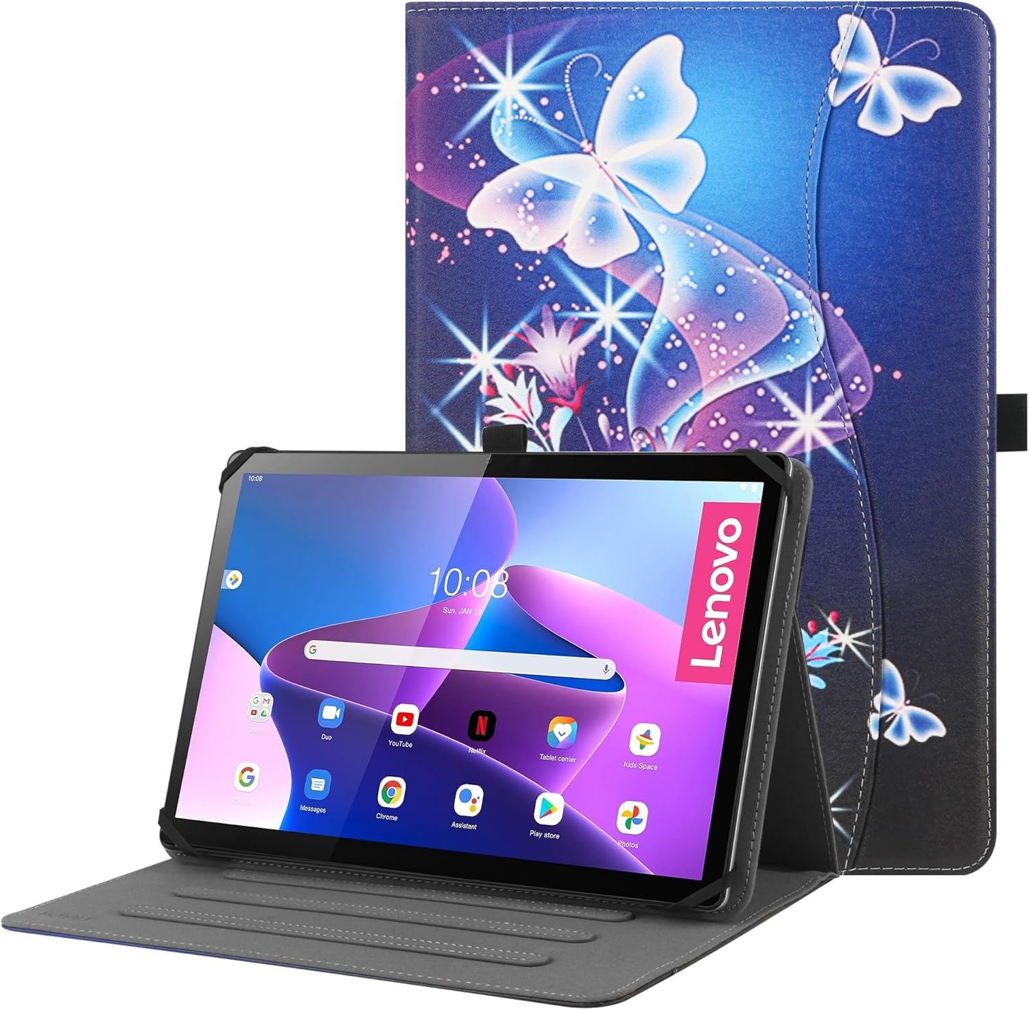 HGWALP Custodia universale per tablet da 9-10.5 pollici,Multi-Viewing Angles PU Leather Stand Folio Cover con Cinturino per 9" 10.1" 10.5" Tablet,con Fissaggio Regolabile Silicone Band-PLBF