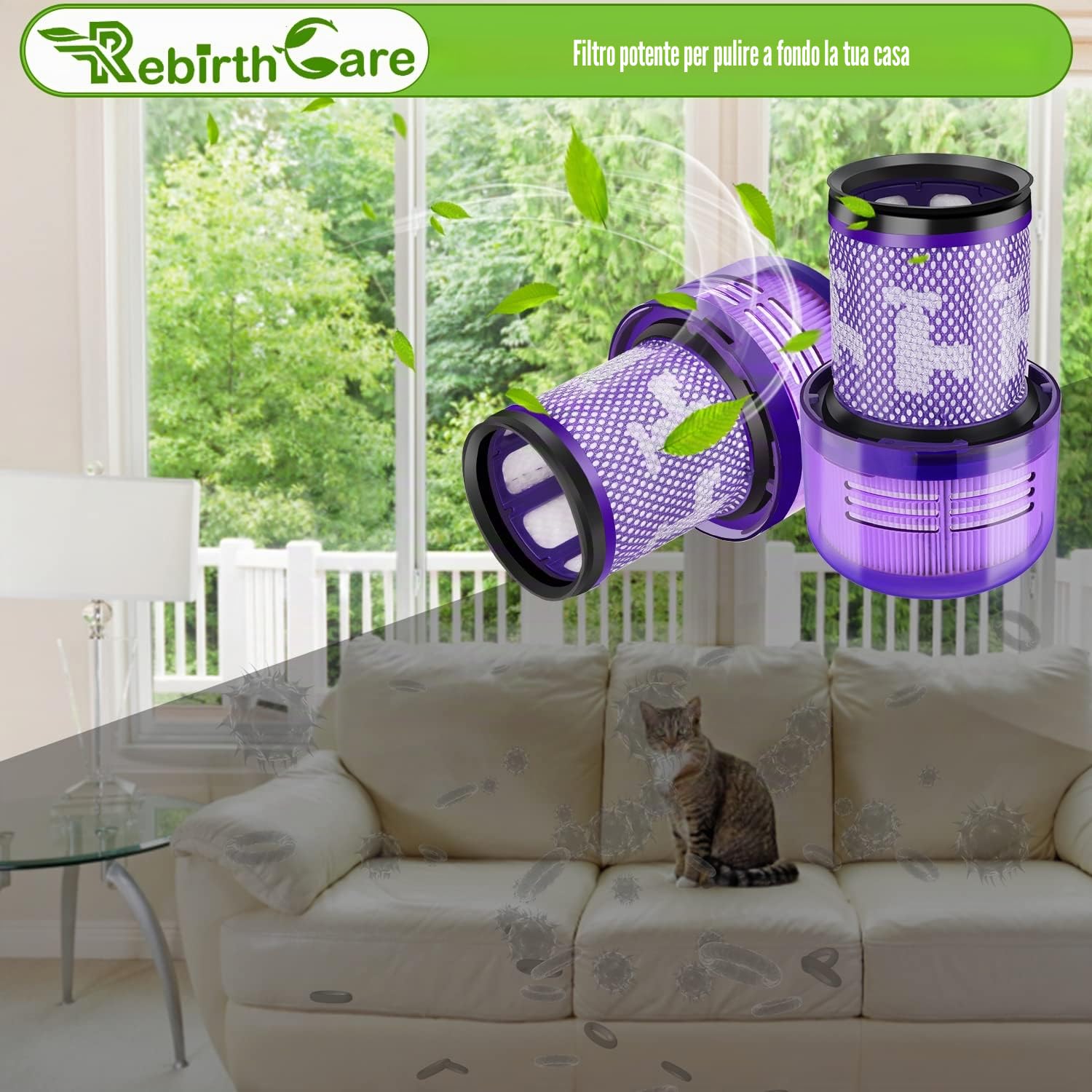 Rebirthcare 2 Pezzi V12 Filtro per Dy.son V12 Detect Slim Absolute Extra Pro Plus Motorhead Complete Total Clean Aspirapolvere, Parti di ricambio #DY-971517-01 (2*V12 Filtro)