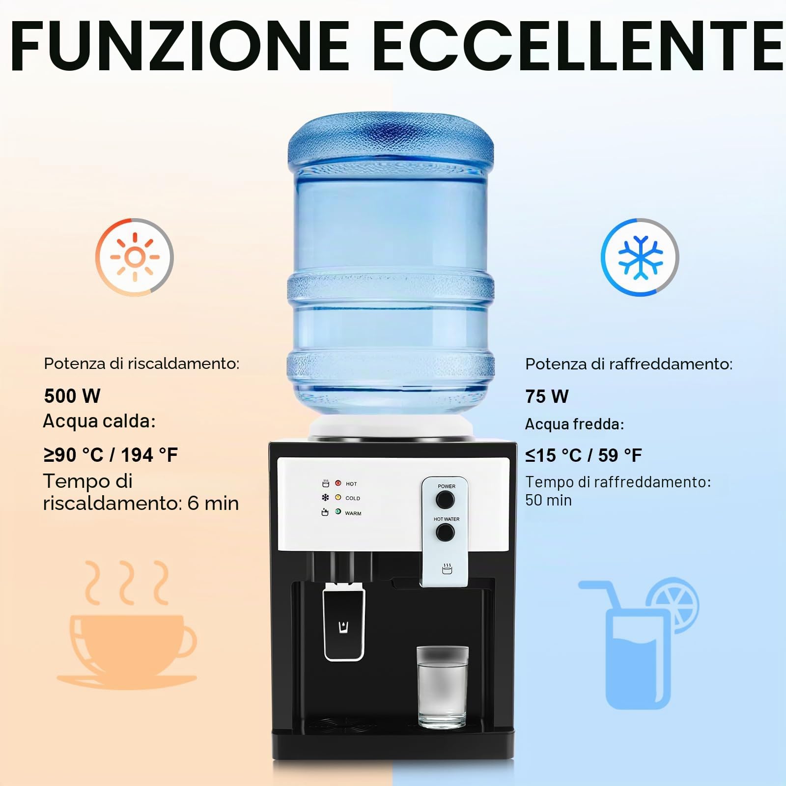 Distributore elettrico caldo e freddo, 550 W, refrigeratore e distributore di acqua potabile, per fontana d'acqua da 5 a 18 l, ufficio casa