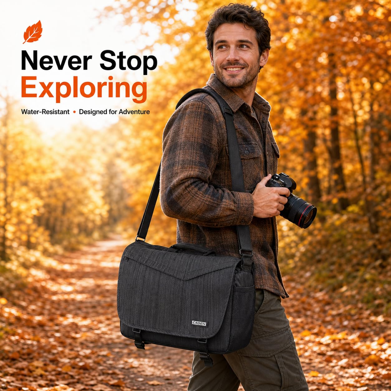 Sac Appareil Photo, CADeN Sacoche Bandoulière pour Appareil Photo Reflex et Laptop 14", Sac de Photographe Professionnel Compatible avec Les Appareils Photo Reflex Numériques Canon Nikon Sony