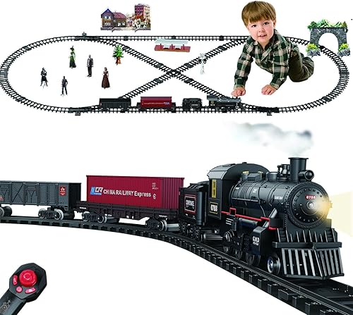 Juego de tren de aleación eléctrica para niños de 4 a 8 años, juegos de trenes de Navidad de metal a control remoto para alrededor del árbol, kits
