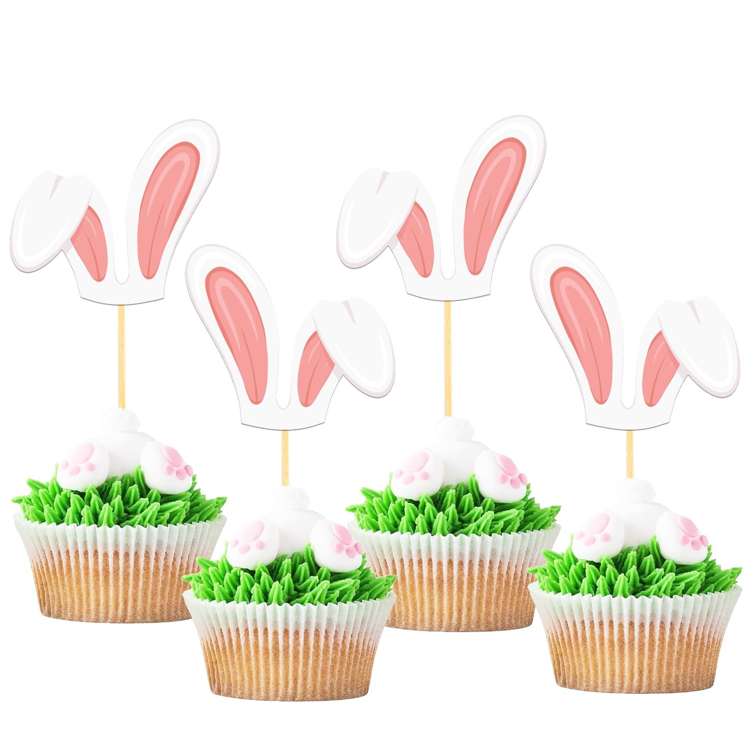 Moitkptt 24pcs Easter Bunny Ear Cupcake Toppers - Pink, Perfect for Easter Decorations & Parties