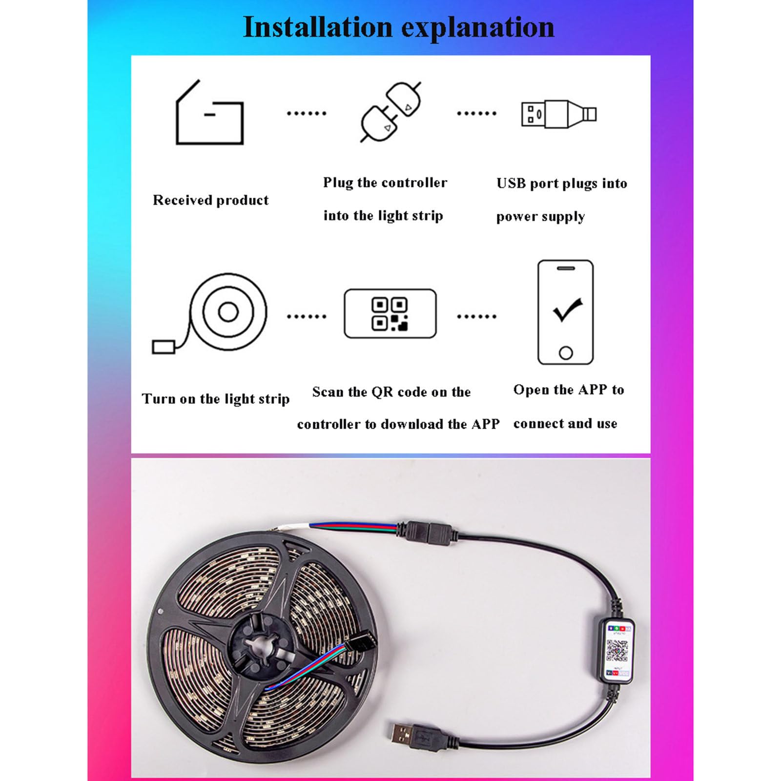 Tira de iluminación LED 5050, Control por aplicación Bluetooth para teléfono móvil, Tira de luz de Fondo de TV USB, Juego de Tira de Luces RGB Inteligente de 5V,3 * 5m