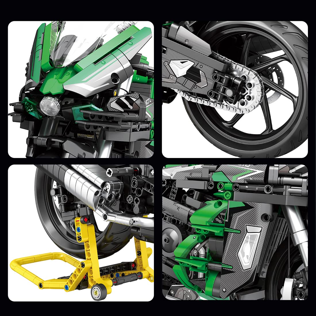 Reobrix 1:5 Motorrad-Modell Bausatz, 2088 Teile, für Kids, Teens und Erwachsene, Grün, Modern, Komplexes Bastelerlebnis, nicht zusammenklappbar