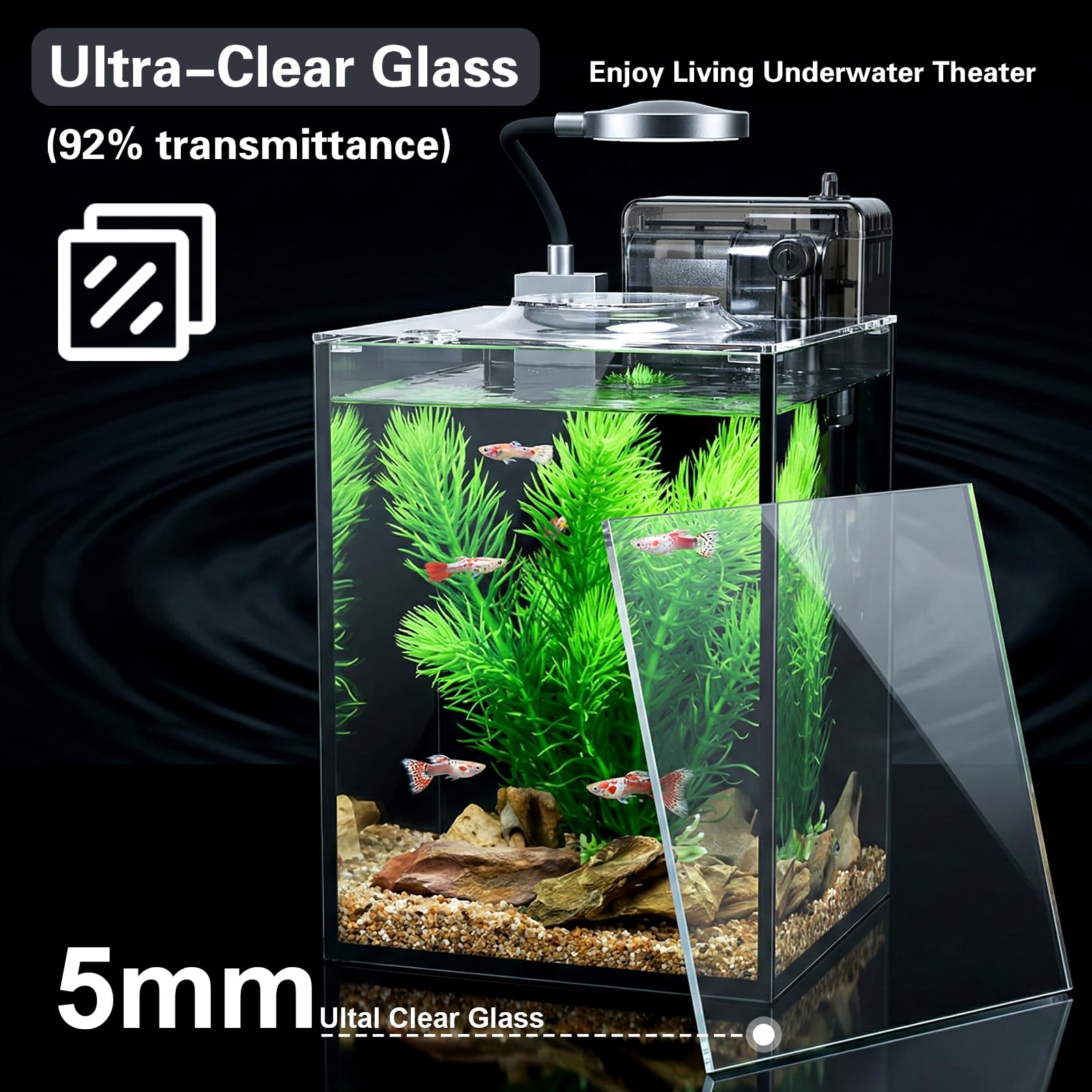 Kleines Desktop-Aquarium (schwarz, 4,5 l (komplettes Set))
