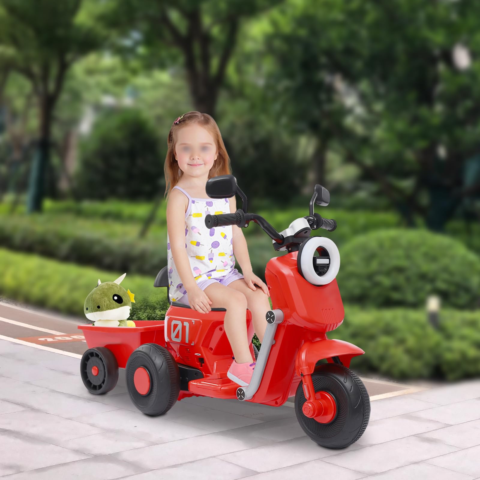 Moto elettrica per bambini 2-6 anni, 50 kg, 3,2-4,8 km/h, triciclo, rosso, PP