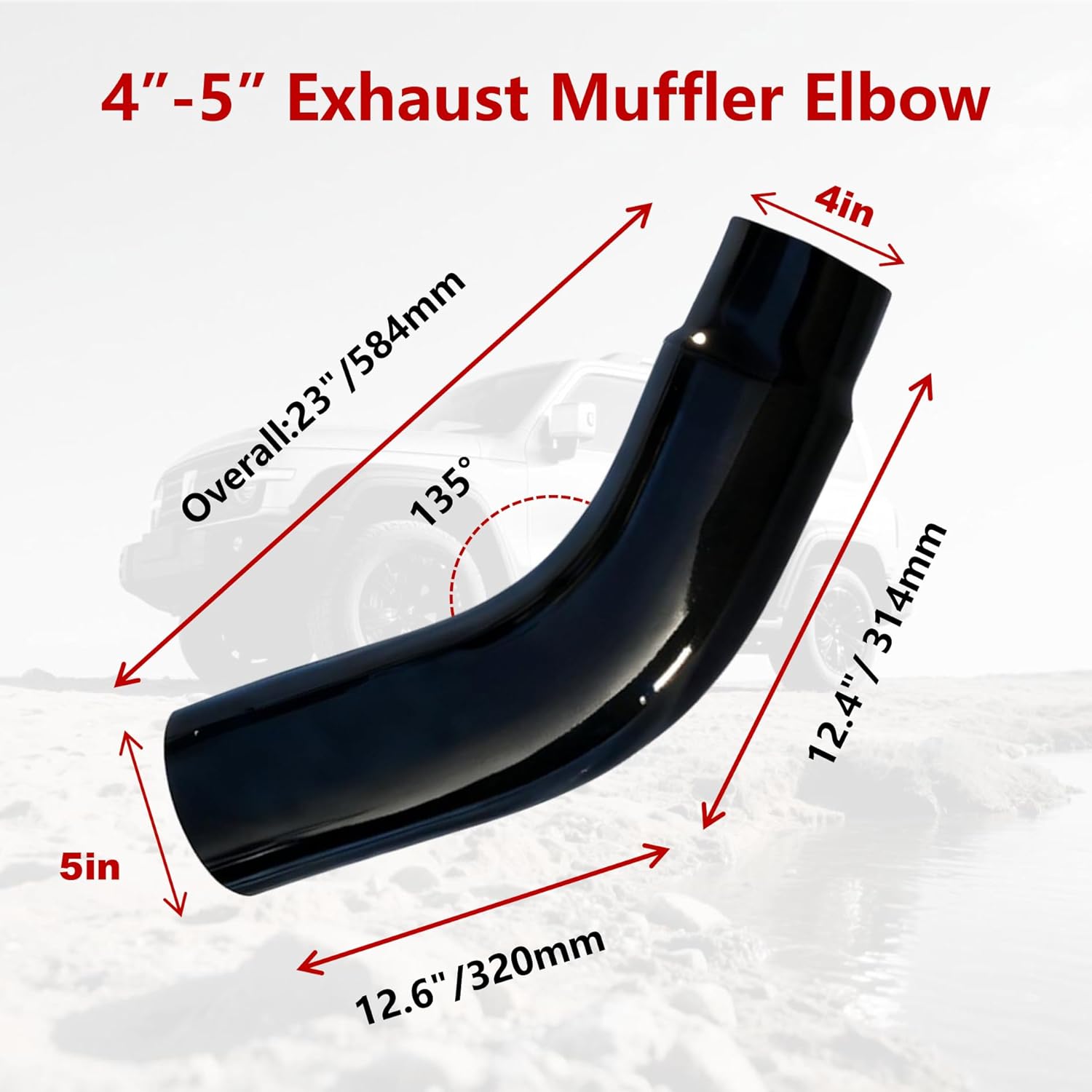 Universal 4" to 5" Exhaust Elbow Pipe with Steel Clamp - Silver Chrome or Black Painted for Car, Truck & Diesel