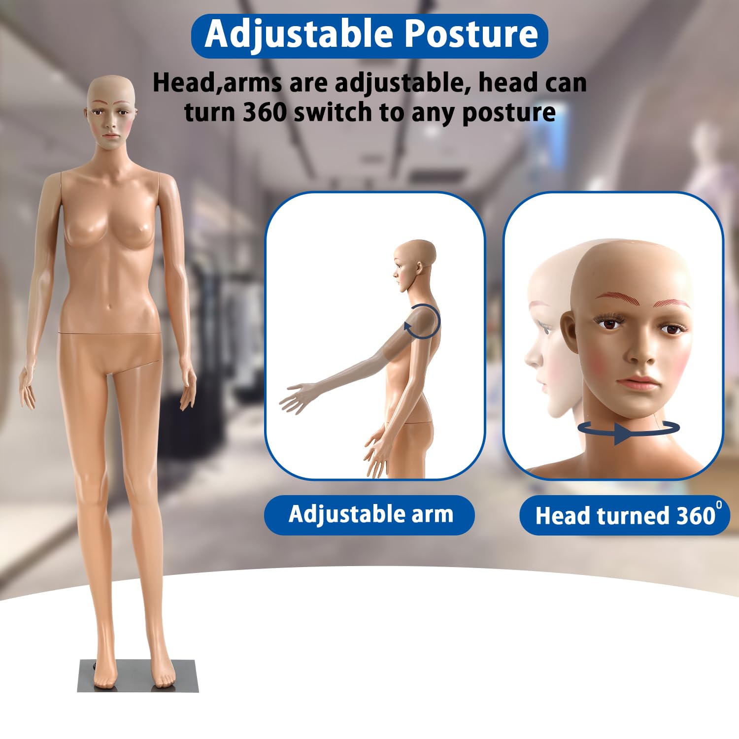 69" Female Full Body Mannequin - Adjustable Poseable Dress Form With Metal Base & Detachable Parts - View #11