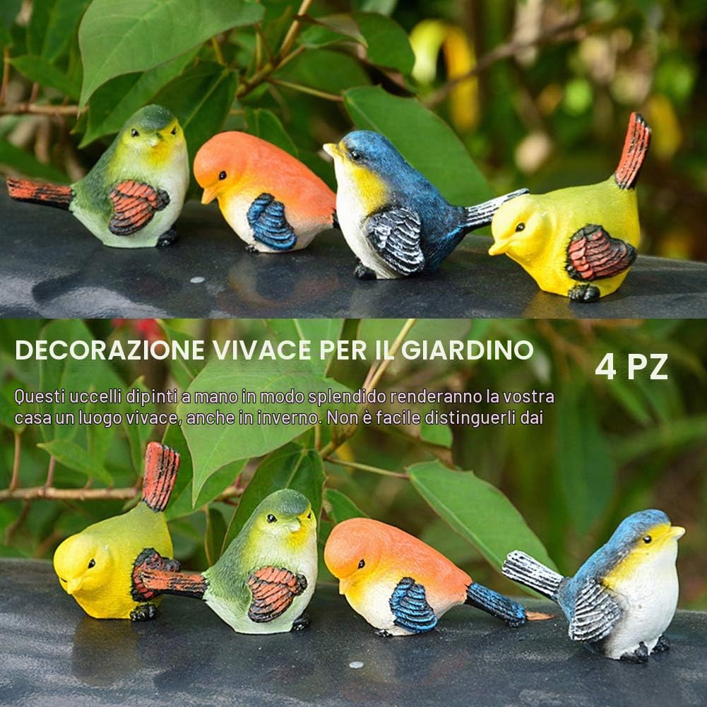Statuetta in Resina per Uccelli, 4 pezzi in resina uccelli figurine animali decorazione ornamenti per cortile giardino prato