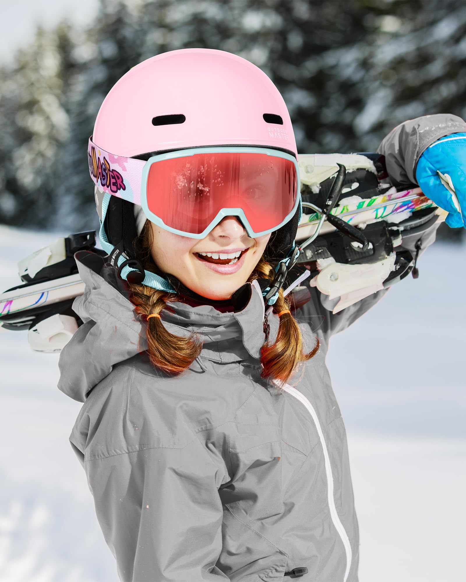 Outdoor Master Casco da Sci Bambino/Bambina Modello Reindeers Kids - Tecnologia In-Mold con 12 Prese d’Aria - Regolazione a Rotella e Fodera Rimovibile, Certificato ASTM